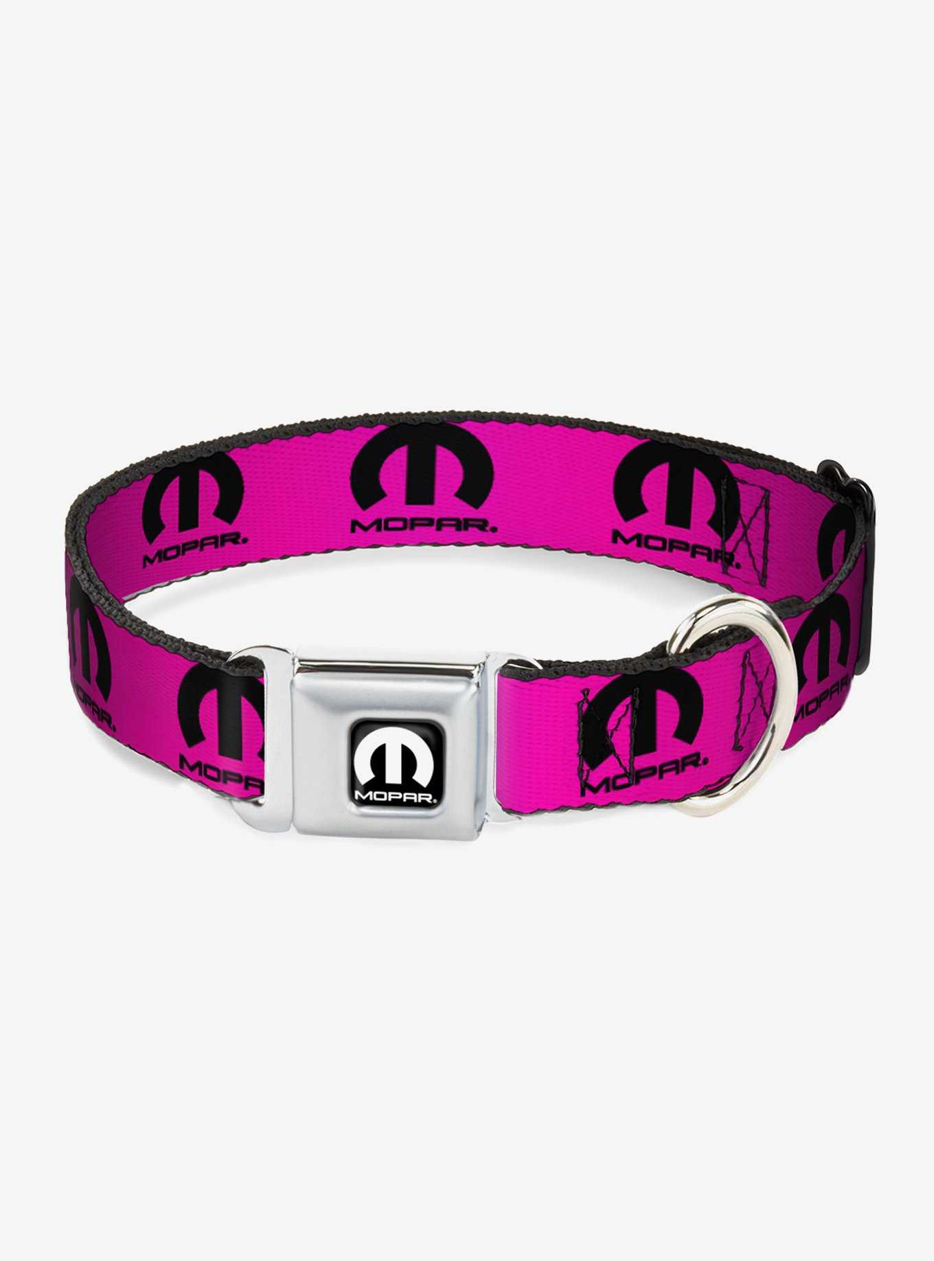 Mopar Logo Repeat Hot Pink Black Seatbelt Buckle Dog Collar, , hi-res