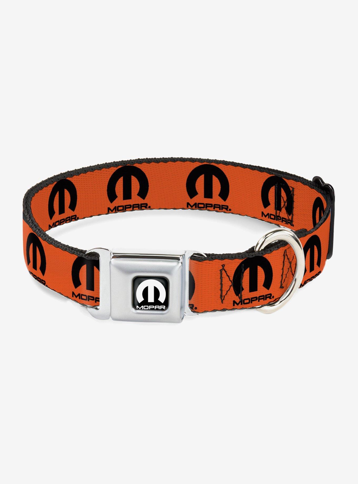 Mopar Logo Repeat Orange Black Seatbelt Buckle Dog Collar, ORANGE, hi-res