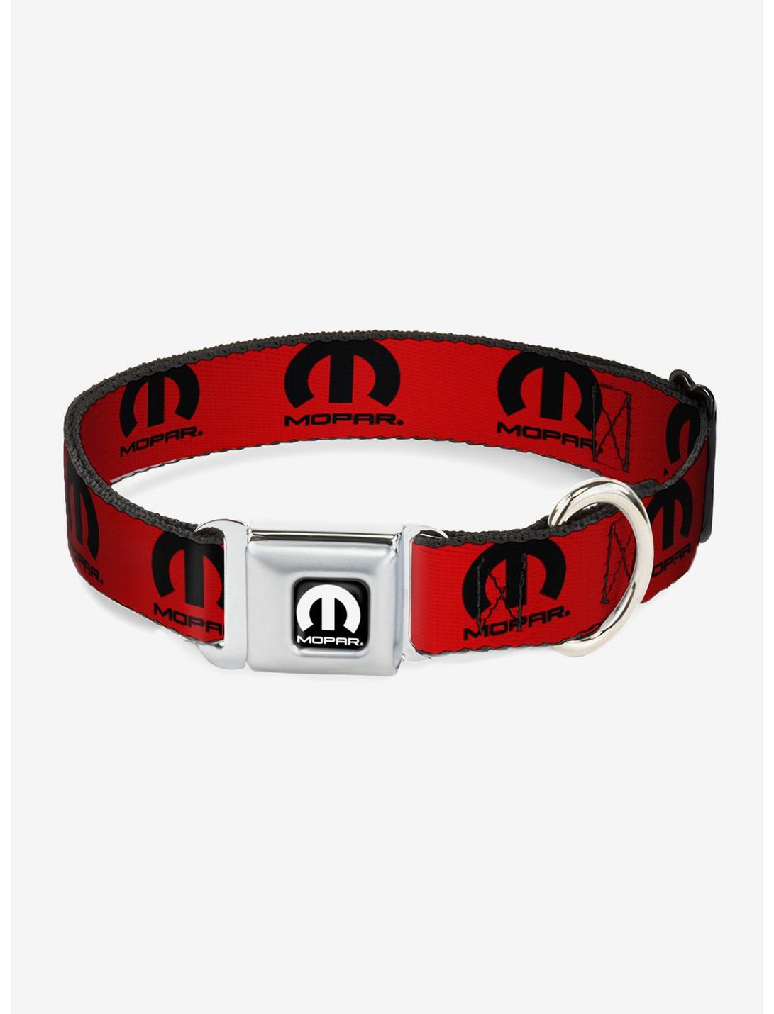 Mopar Logo Repeat Red Black Seatbelt Buckle Dog Collar, RED, hi-res