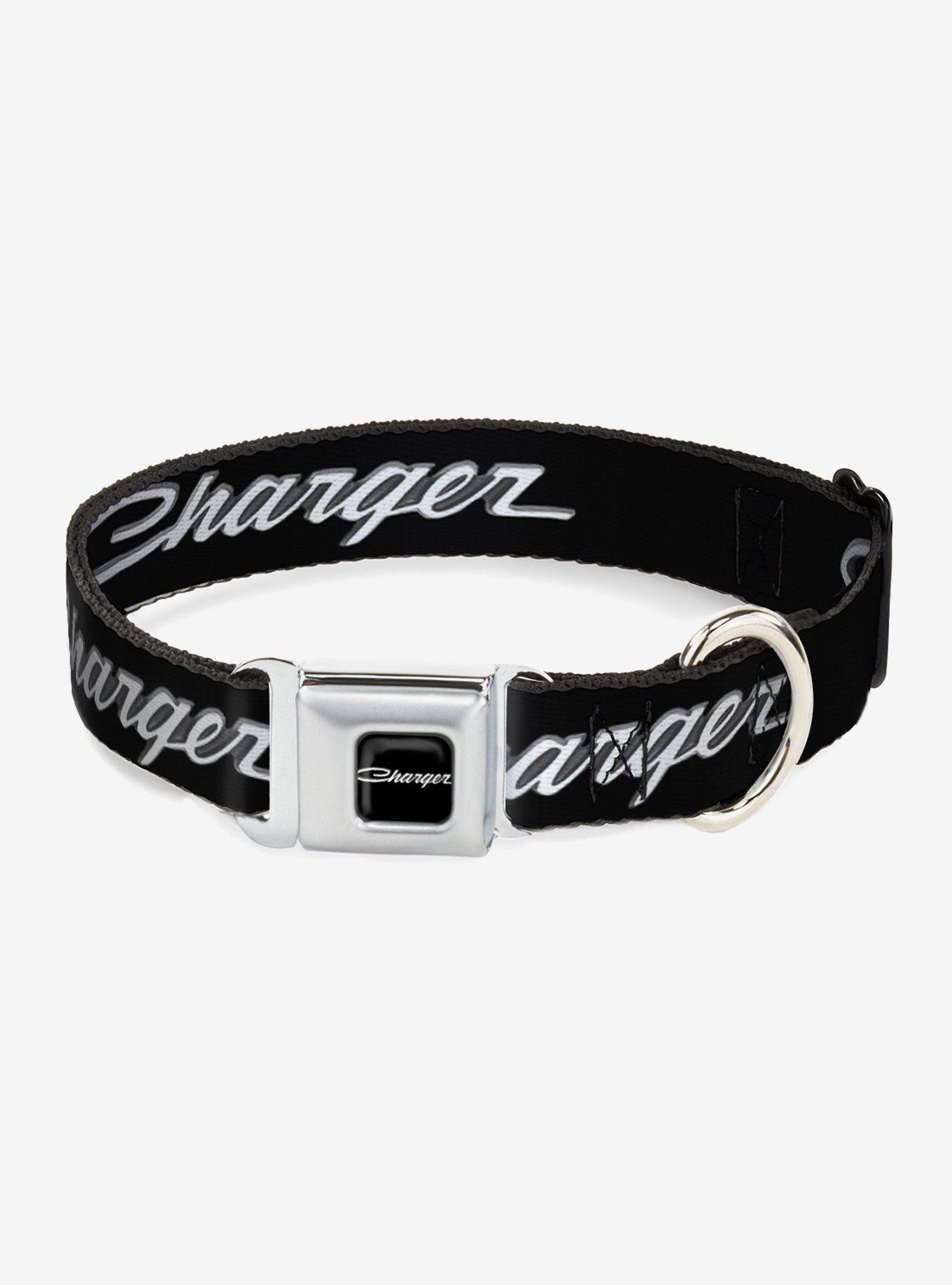 Charger Script Emblem Corner Seatbelt Buckle Dog Collar, BLACK, hi-res