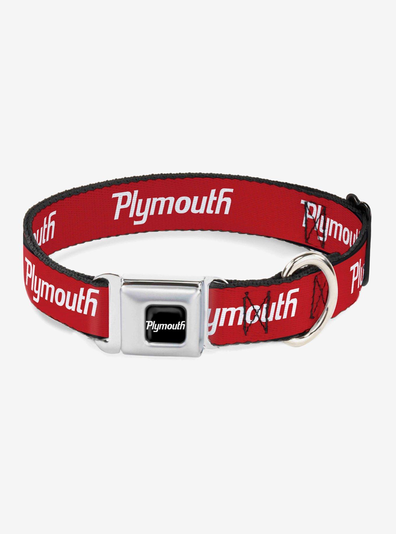 Plymouth Text Logo Seatbelt Buckle Dog Collar, RED, hi-res