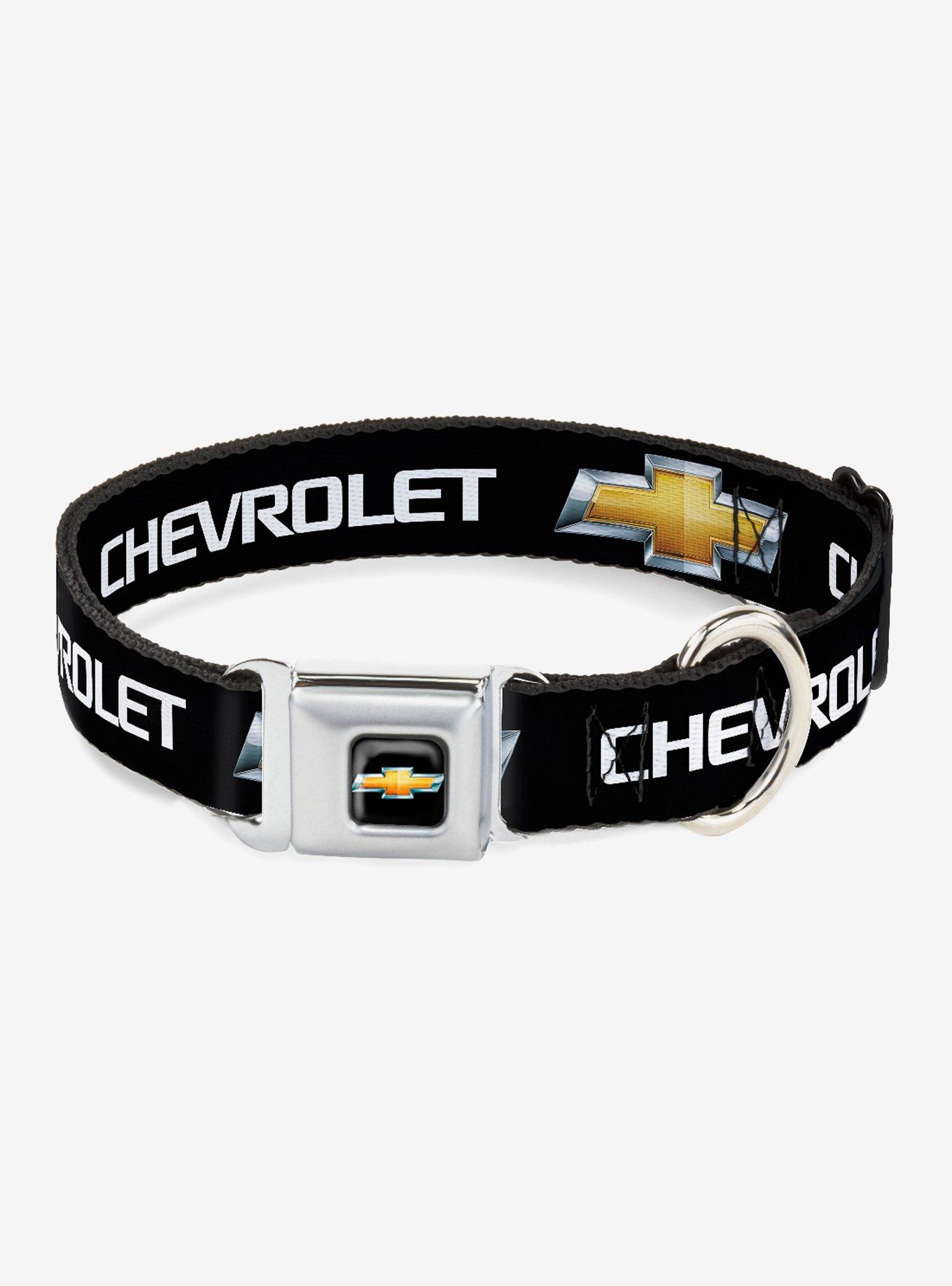BUCKLEDOWN Chevrolet Bowtie Black Gold White Seatbelt Buckle Dog Collar