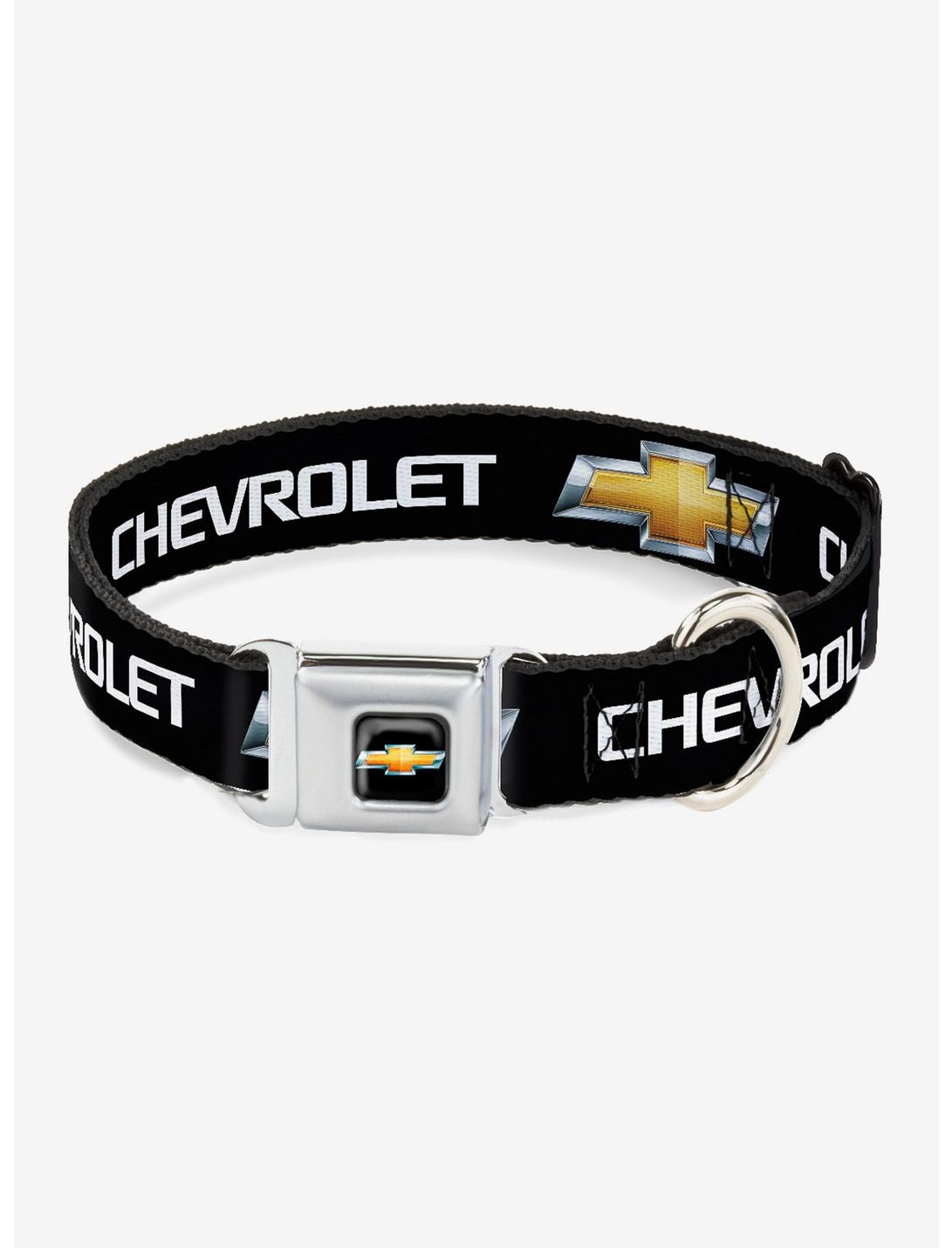 Chevrolet Bowtie Black Gold White Seatbelt Buckle Dog Collar, BLACK, hi-res