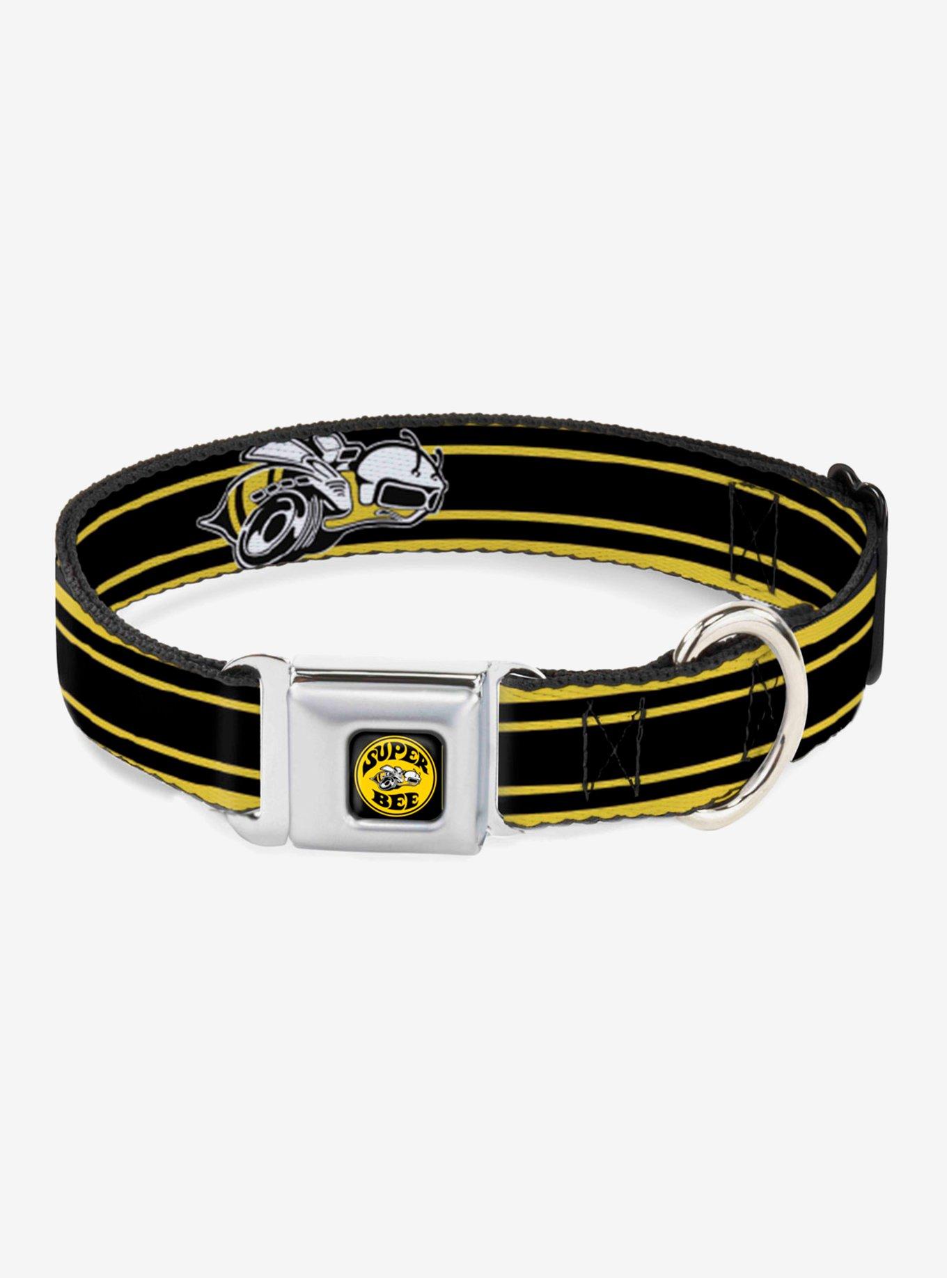 Super Bee Logo Stripes Seatbelt Buckle Dog Collar, BLACK, hi-res