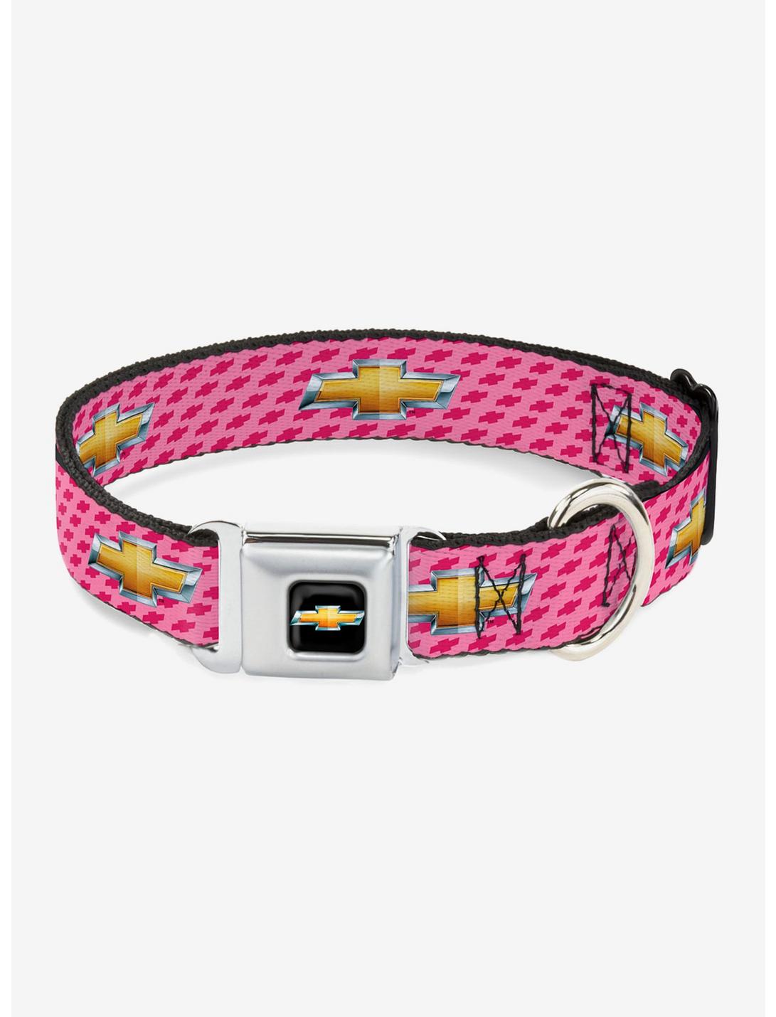 Chevy Gold Bowtie Logo Pink Seatbelt Buckle Dog Collar, PINK, hi-res