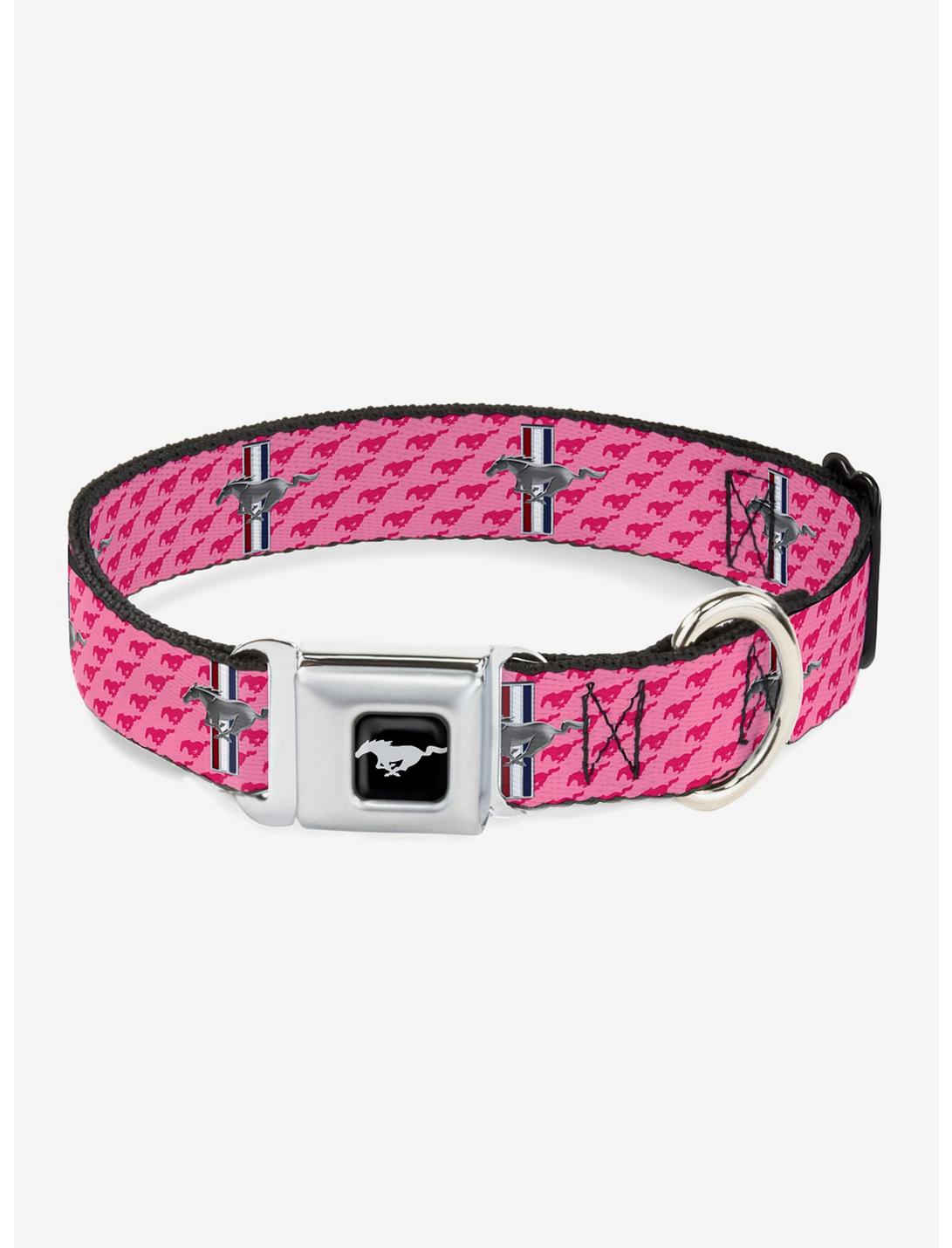 Ford Mustang Bars Text Pink Logo Repeat Seatbelt Buckle Dog Collar, MULTICOLOR, hi-res