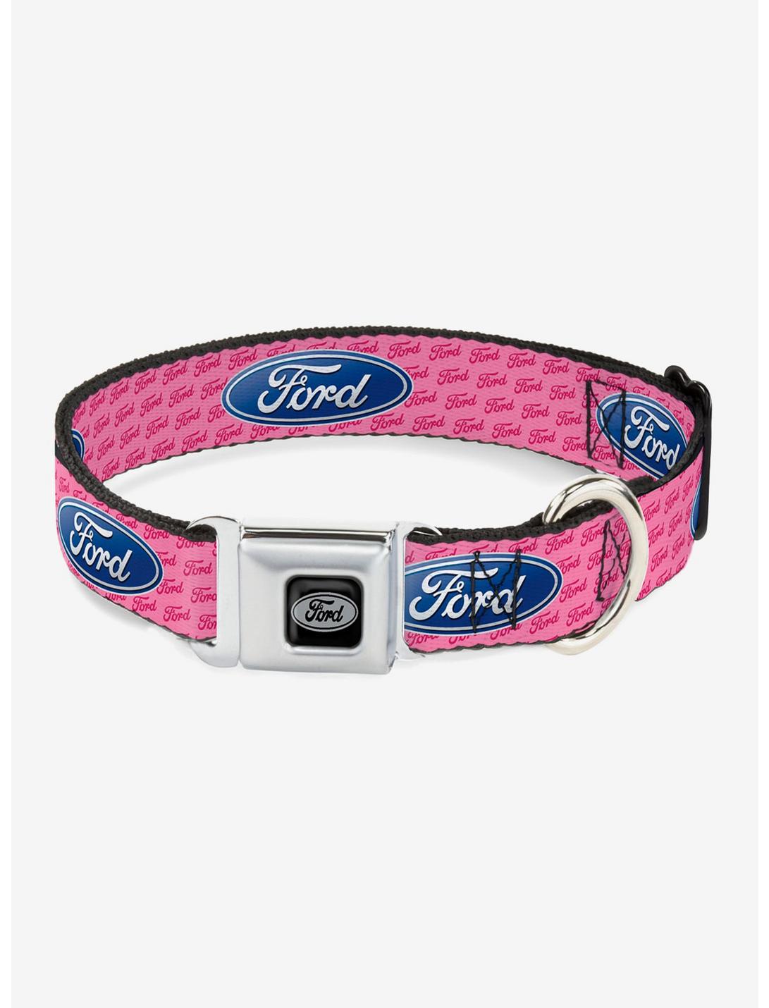 Ford Oval Text Pink Repeat Seatbelt Buckle Dog Collar, PINK, hi-res