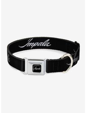 Impala Script Emblem Black Silver Seatbelt Buckle Dog Collar, , hi-res