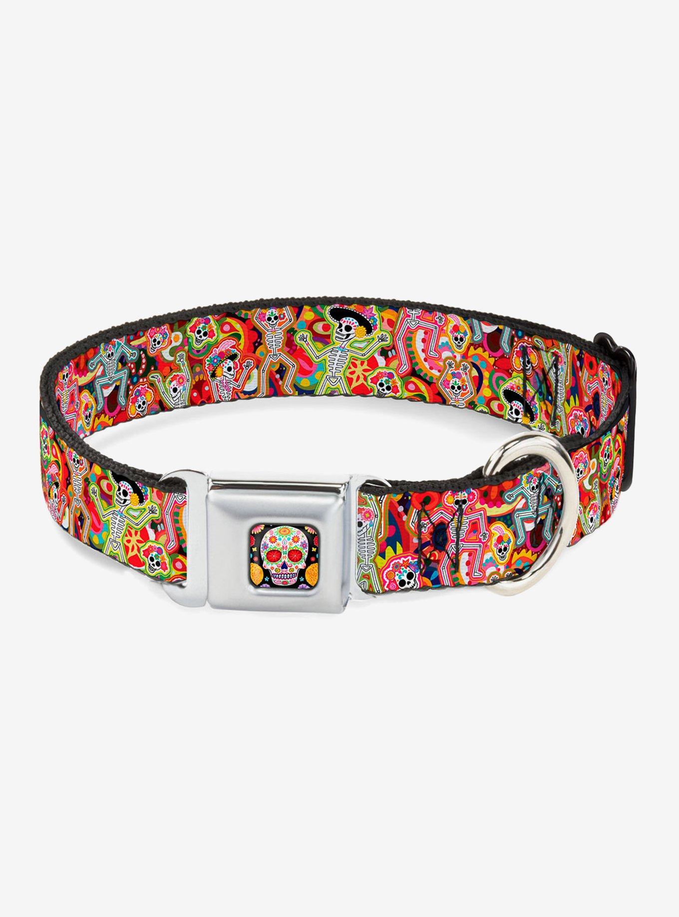 Dancing Catrinas Collage Multi Color Seatbelt Buckle Dog Collar, MULTICOLOR, hi-res