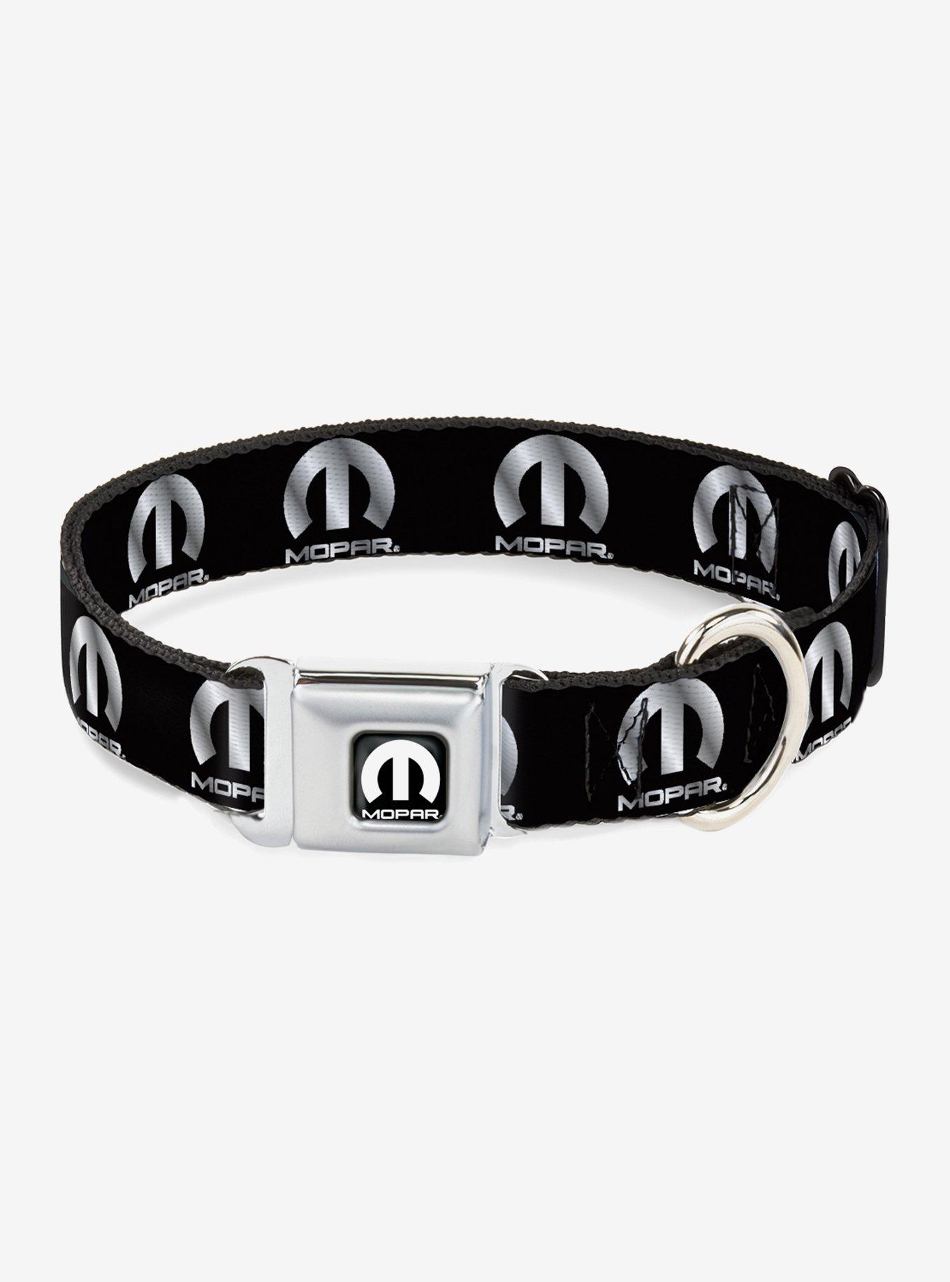 Mopar Logo Repeat Black Silver Gradient Seatbelt Buckle Dog Collar, , hi-res