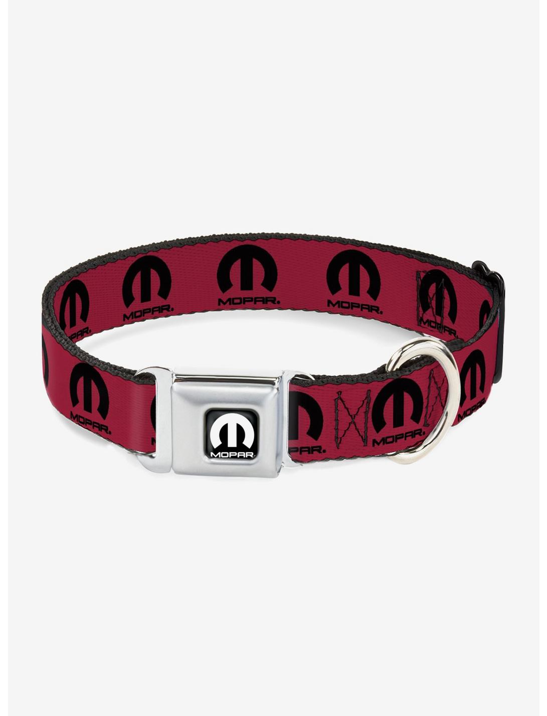 Mopar Logo Repeat Fuchsia Black Seatbelt Buckle Dog Collar, PINK, hi-res