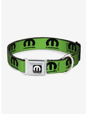 Mopar Logo Repeat Green Black Seatbelt Buckle Dog Collar, , hi-res