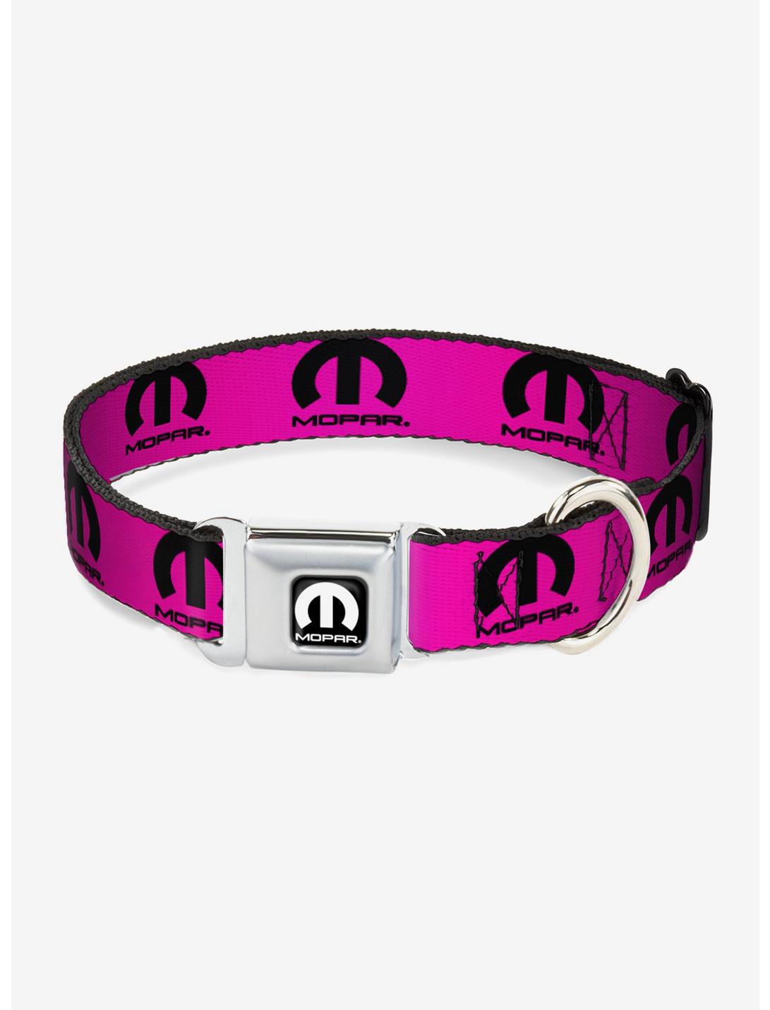 Mopar Logo Repeat Hot Pink Black Seatbelt Buckle Dog Collar, PINK, hi-res
