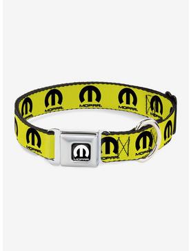 Mopar Logo Repeat Yellow Black Seatbelt Buckle Dog Collar, , hi-res