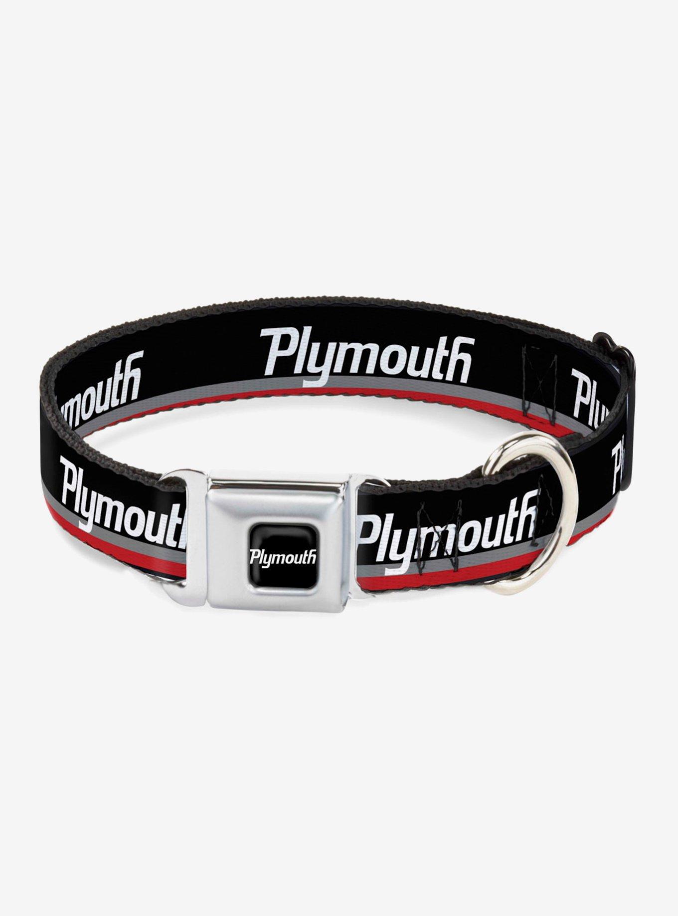 Plymouth Text Stripe Seatbelt Buckle Dog Collar, BLACK, hi-res