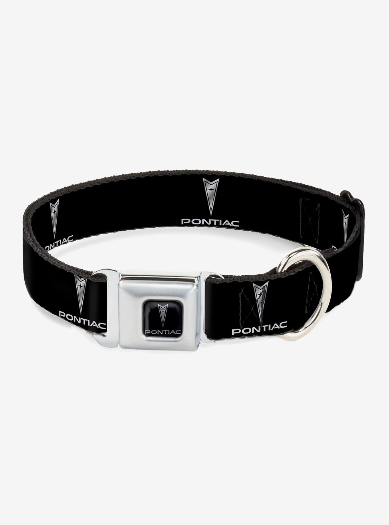 Pontiac Black Silver Logo Repeat Seatbelt Buckle Dog Collar, , hi-res