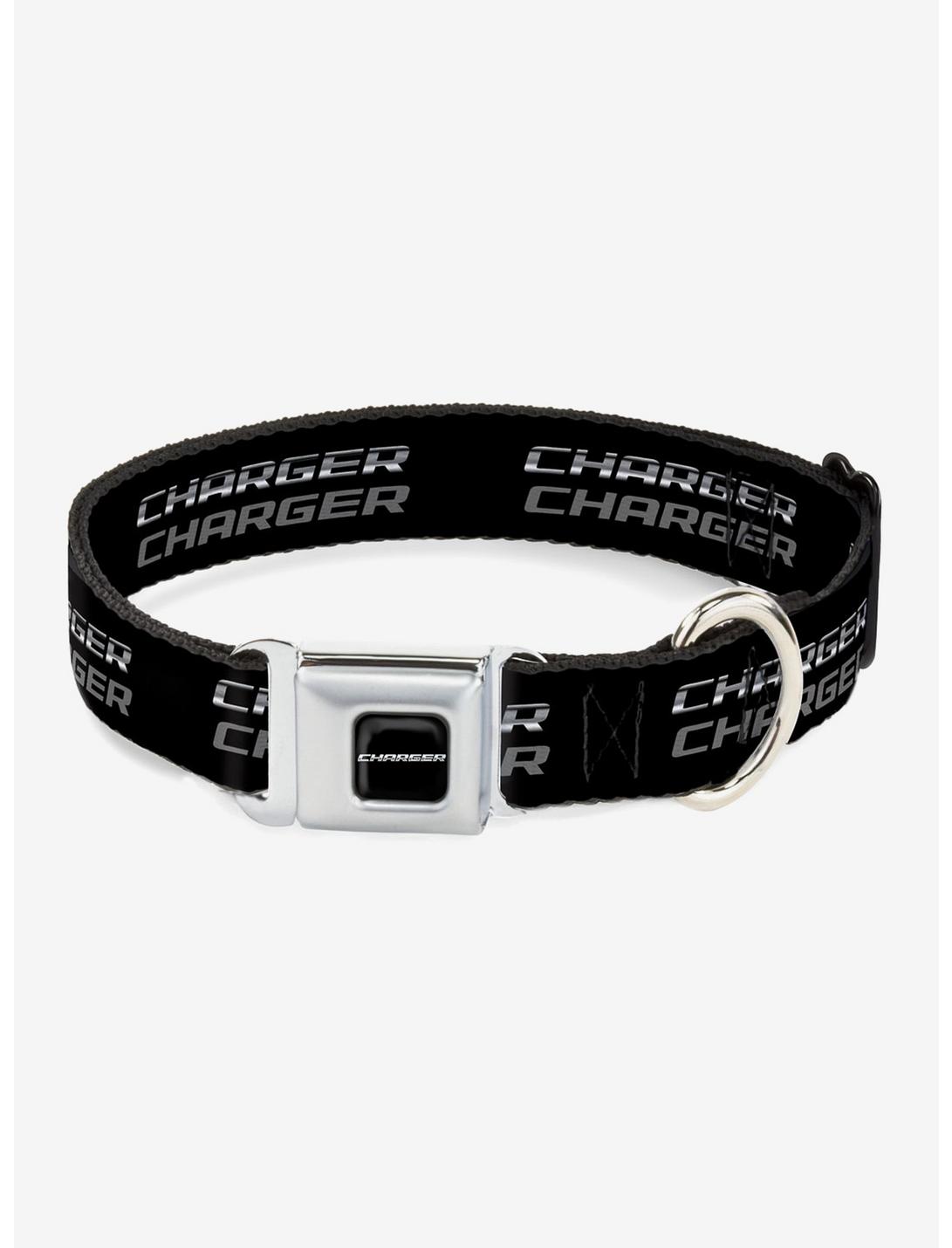Charger Double Repeat Seatbelt Buckle Dog Collar, BLACK, hi-res