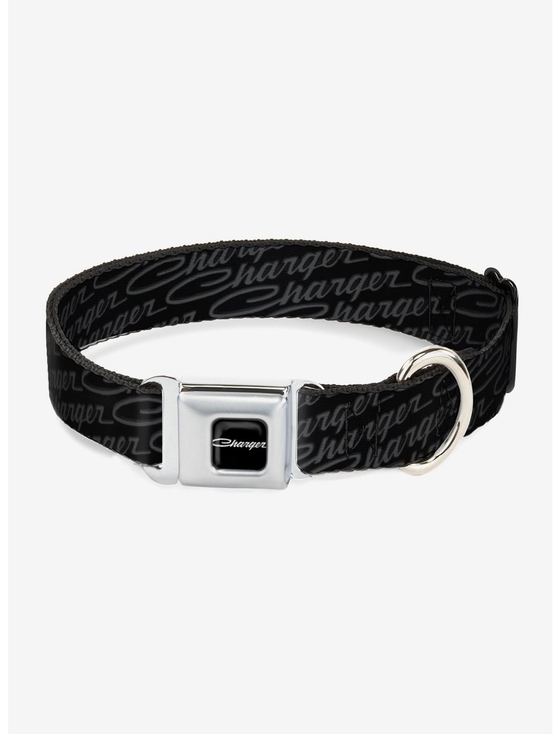 Charger Script Emblem Repeat Seatbelt Buckle Dog Collar, BLACK, hi-res