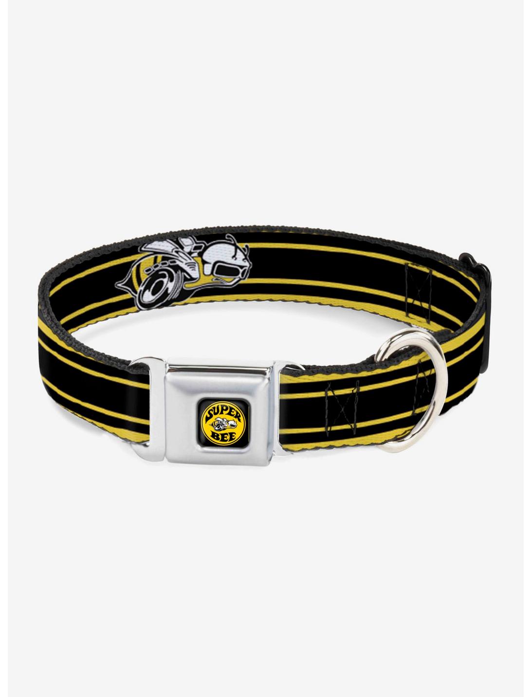 Super Bee Logo Stripes Seatbelt Buckle Dog Collar, BLACK, hi-res