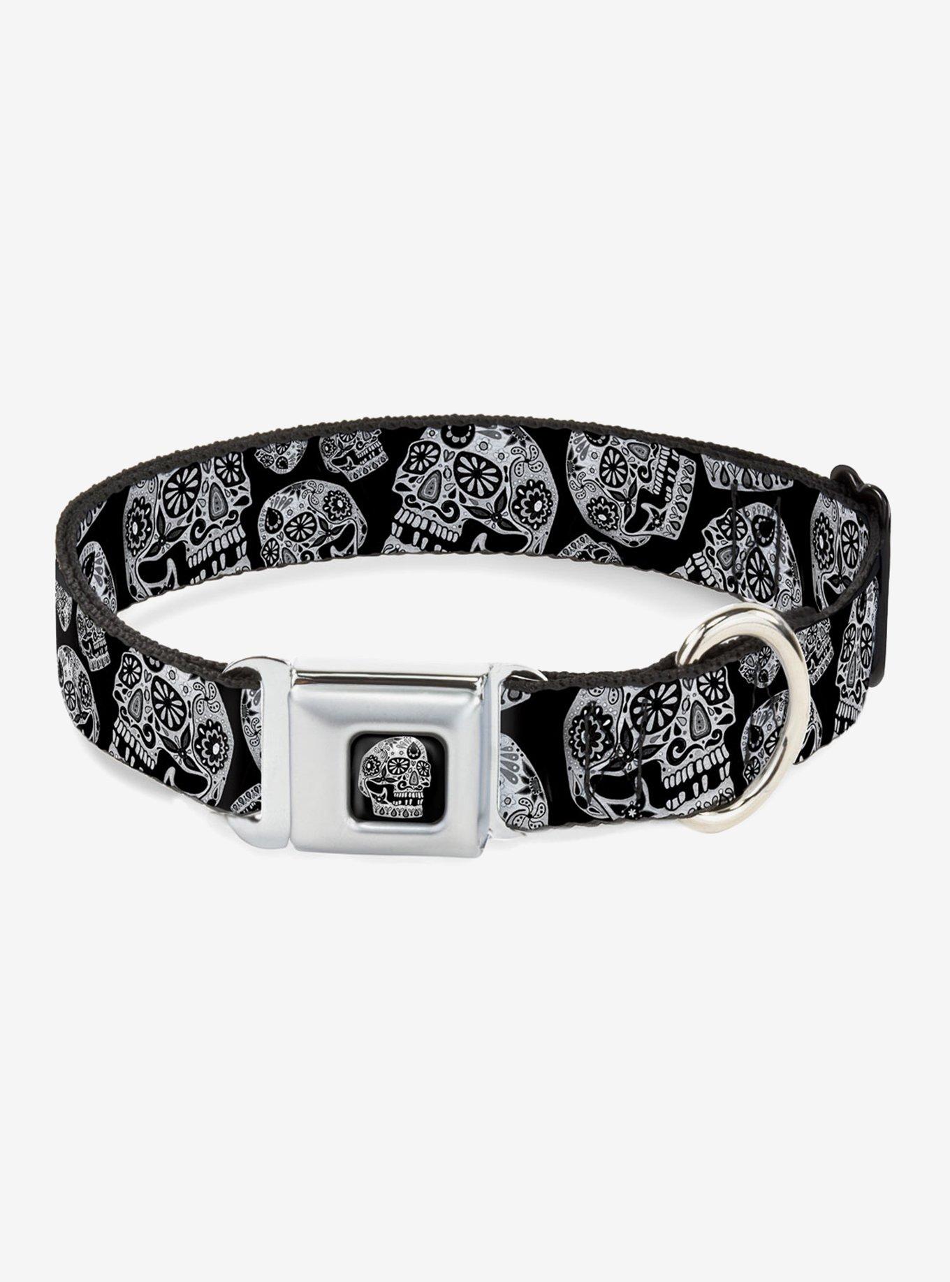 The Dust Of Living Ii Sugar Skulls Seatbelt Buckle Dog Collar, , hi-res