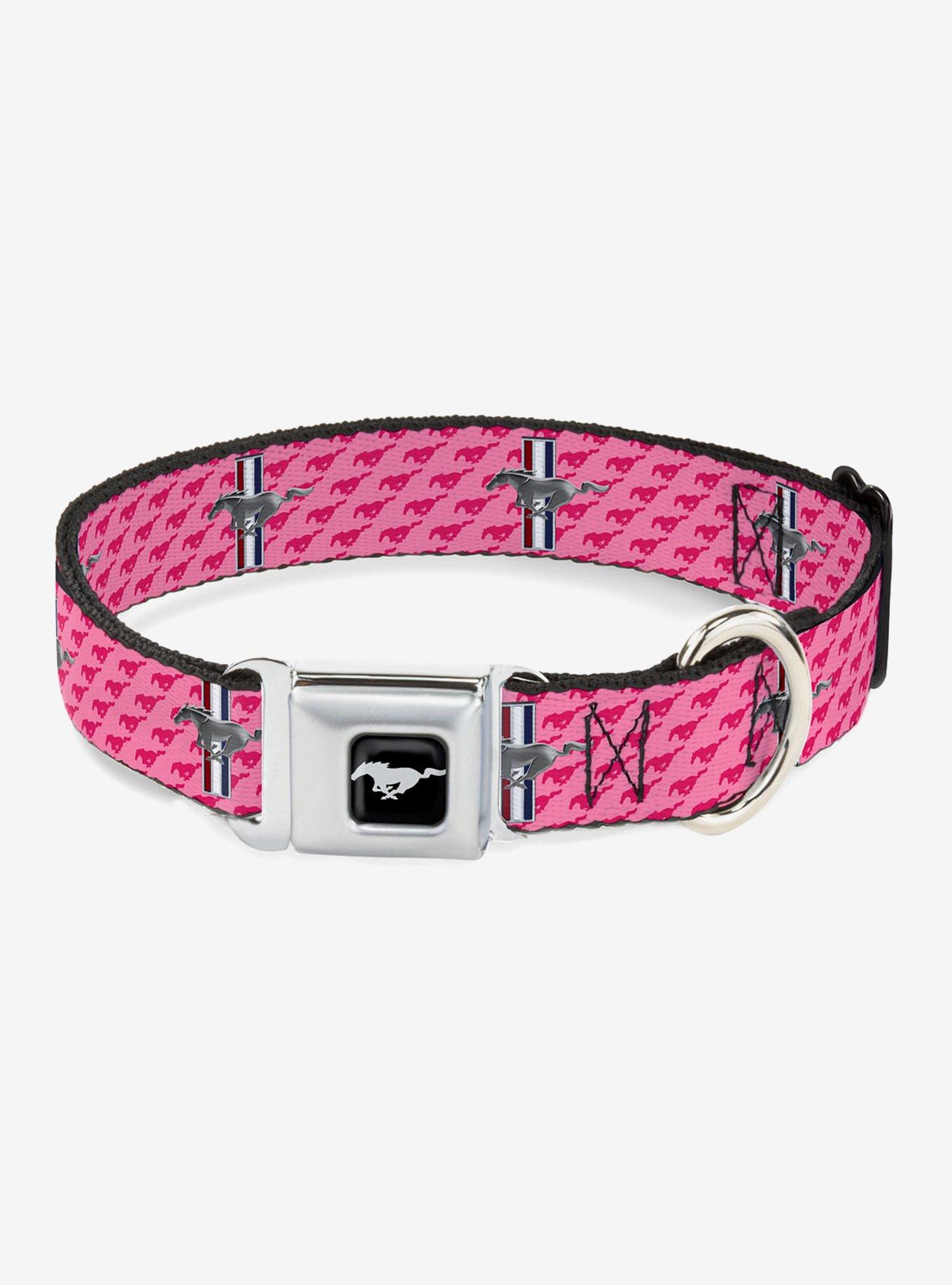 Ford Mustang Bars Text Pink Logo Repeat Seatbelt Buckle Dog Collar, , hi-res