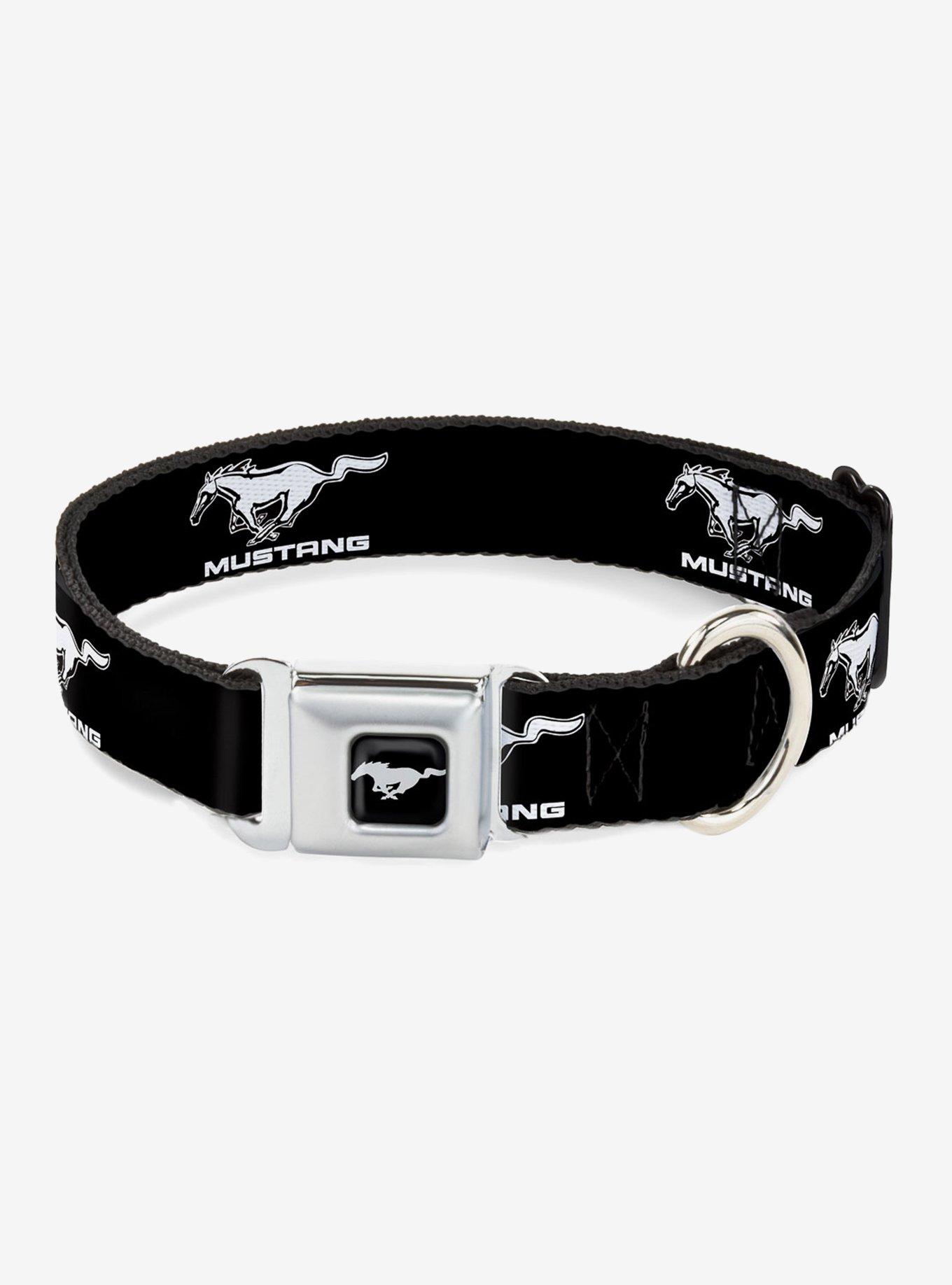 Ford Mustang Black White Logo Repeat Seatbelt Buckle Dog Collar, , hi-res