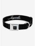 Impala Script Emblem Black Silver Seatbelt Buckle Dog Collar, BLACK, hi-res