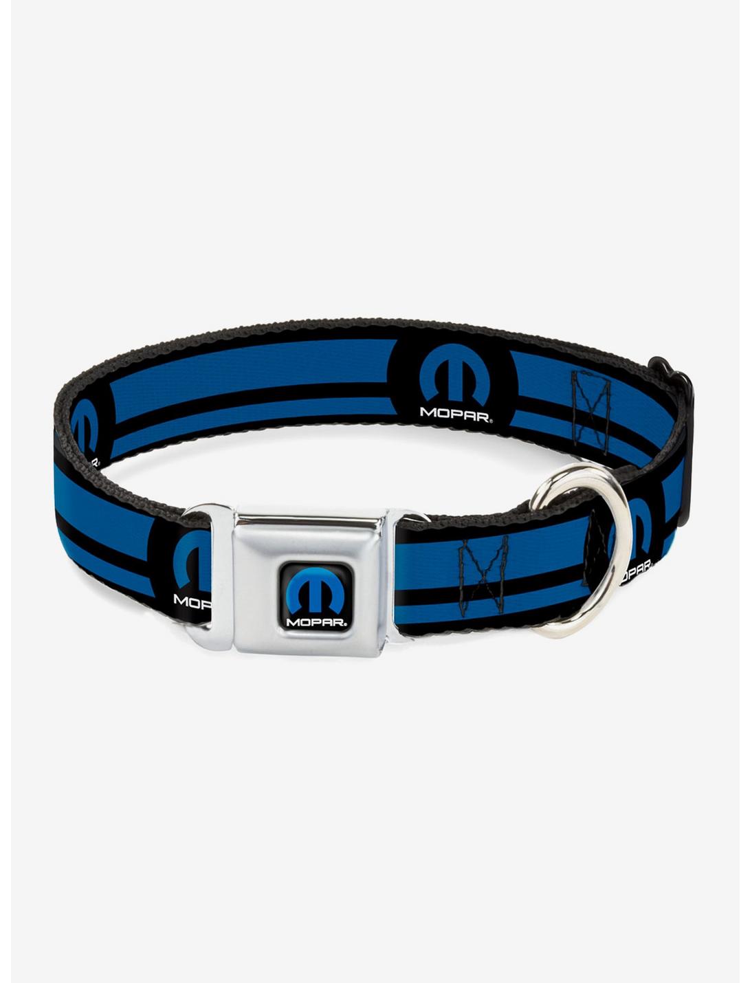 Mopar Logo Stripe Black Blue Seatbelt Buckle Dog Collar, BLACK, hi-res
