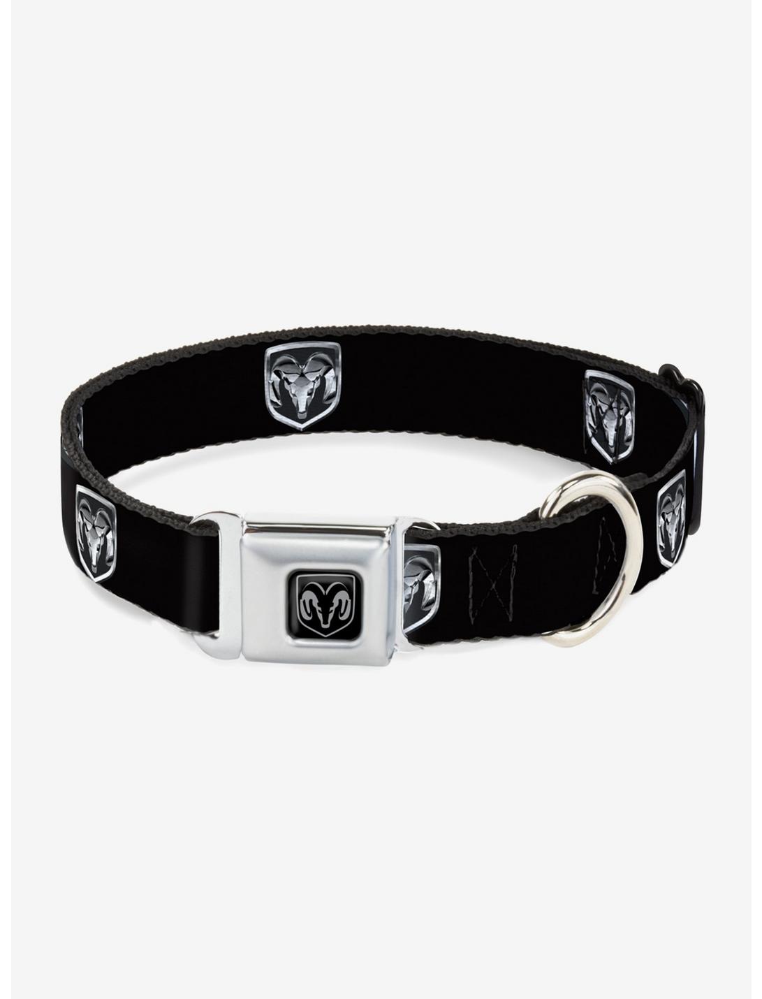 Ram Black Silver Logo Seatbelt Buckle Dog Collar, MULTICOLOR, hi-res