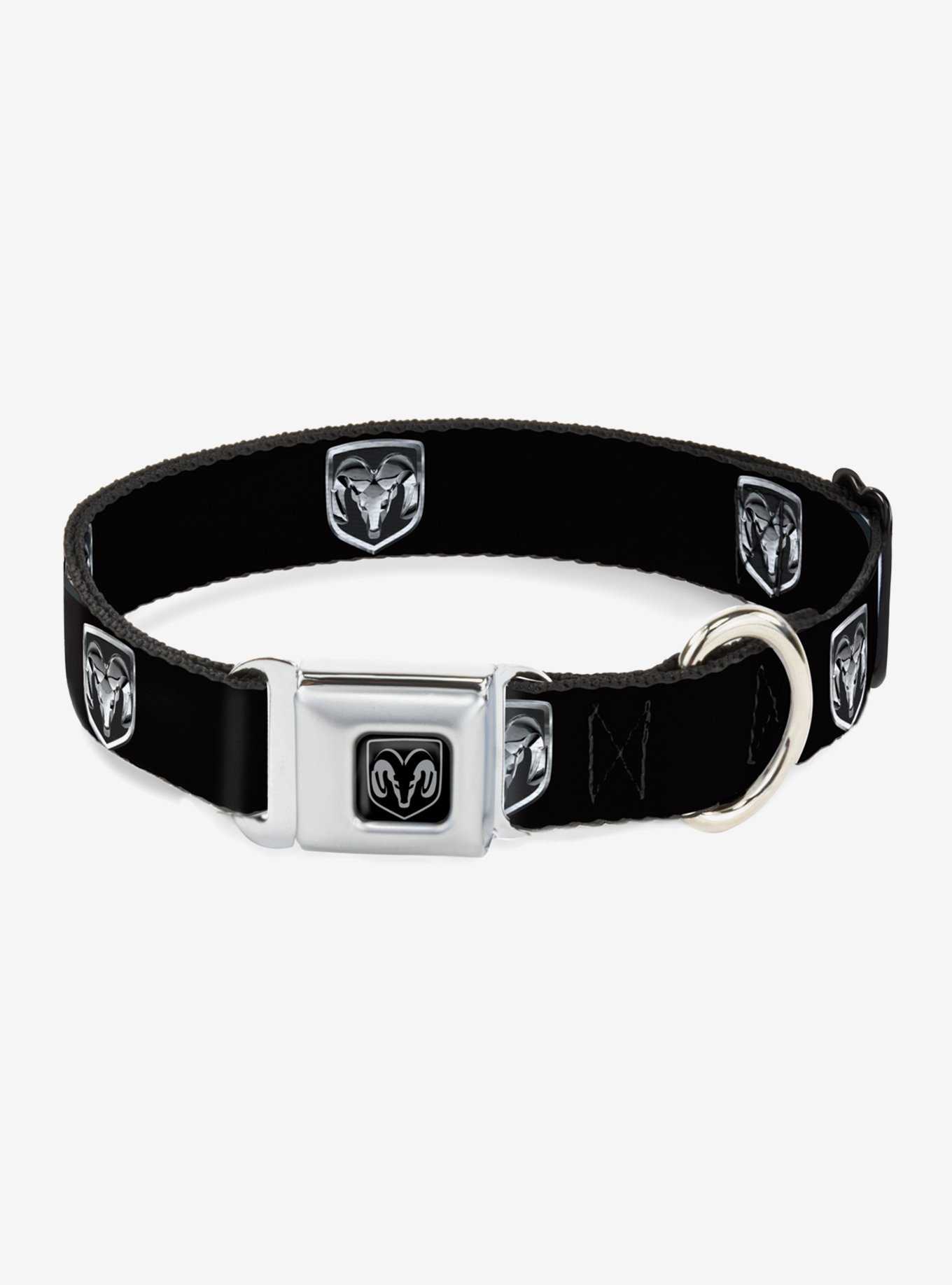 Ram Black Silver Logo Seatbelt Buckle Dog Collar, , hi-res