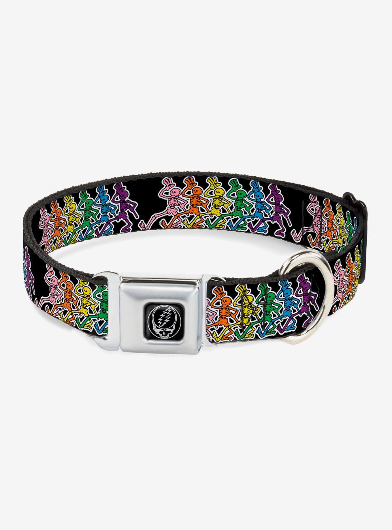 Grateful Dead Dancing Skeletons Seatbelt Buckle Dog Collar, BLACK, hi-res