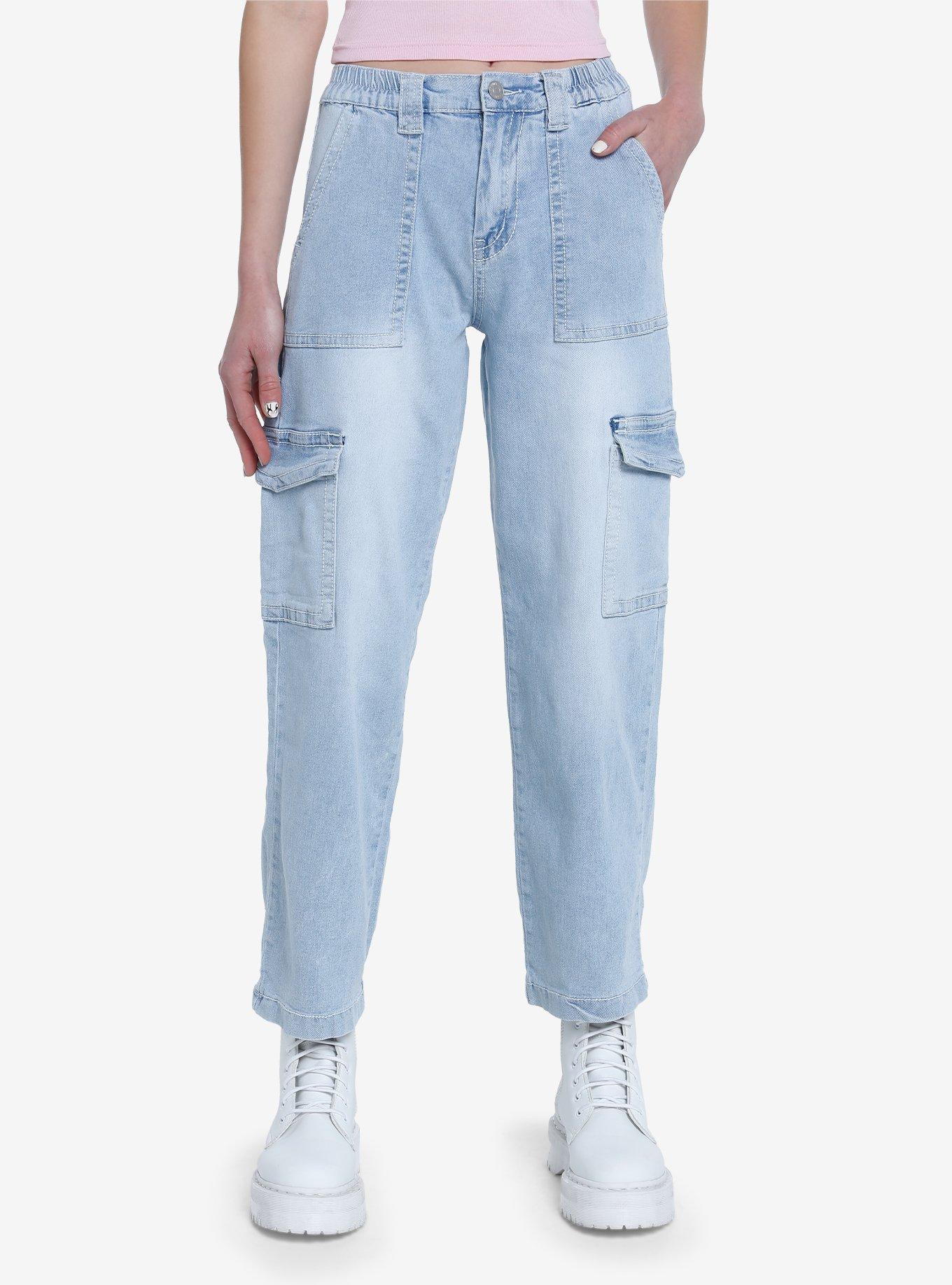 Light Indigo Denim Cargo Pants, , hi-res