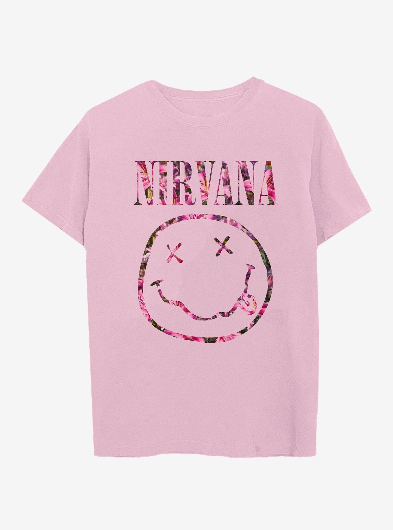 Nirvana Floral Smile Logo Boyfriend Fit Girls T-Shirt