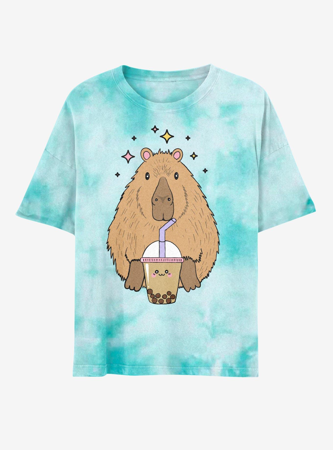 Capybara Boba Tie-Dye Boyfriend Fit Girls T-Shirt, MULTI, hi-res
