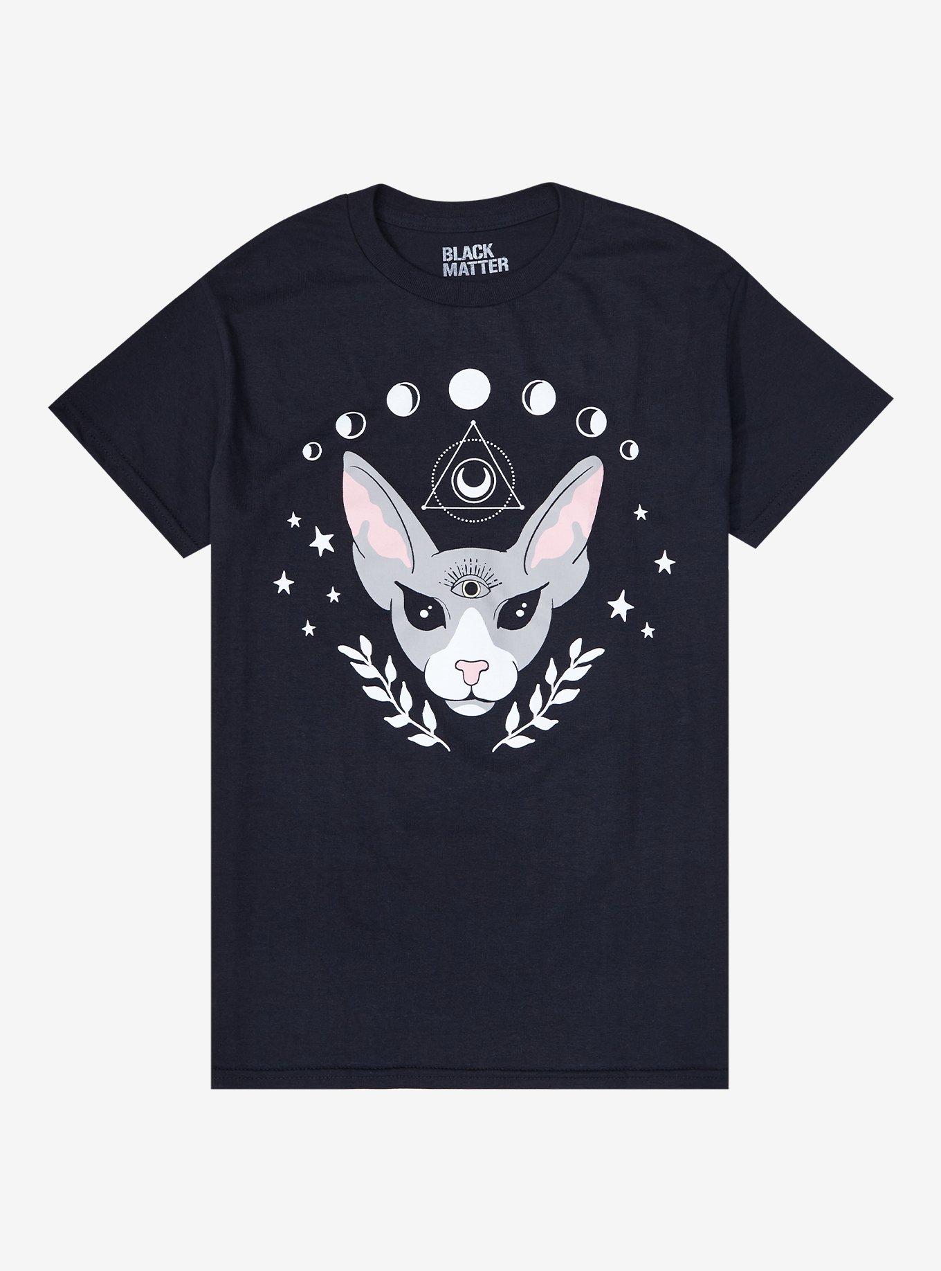 Sphinx Cat Moon Phases Boyfriend Fit Girls T-Shirt, MULTI, hi-res