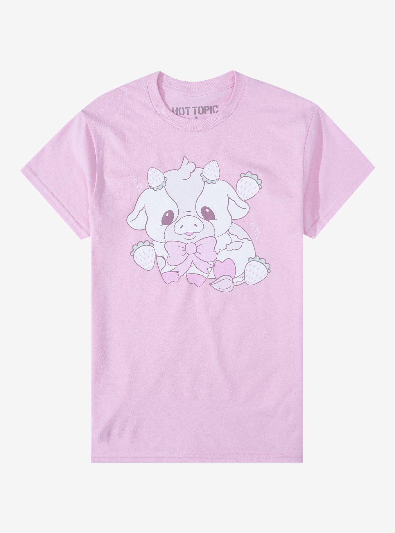 Pink Strawberry Cow Boyfriend Fit Girls T-Shirt, MULTI, hi-res