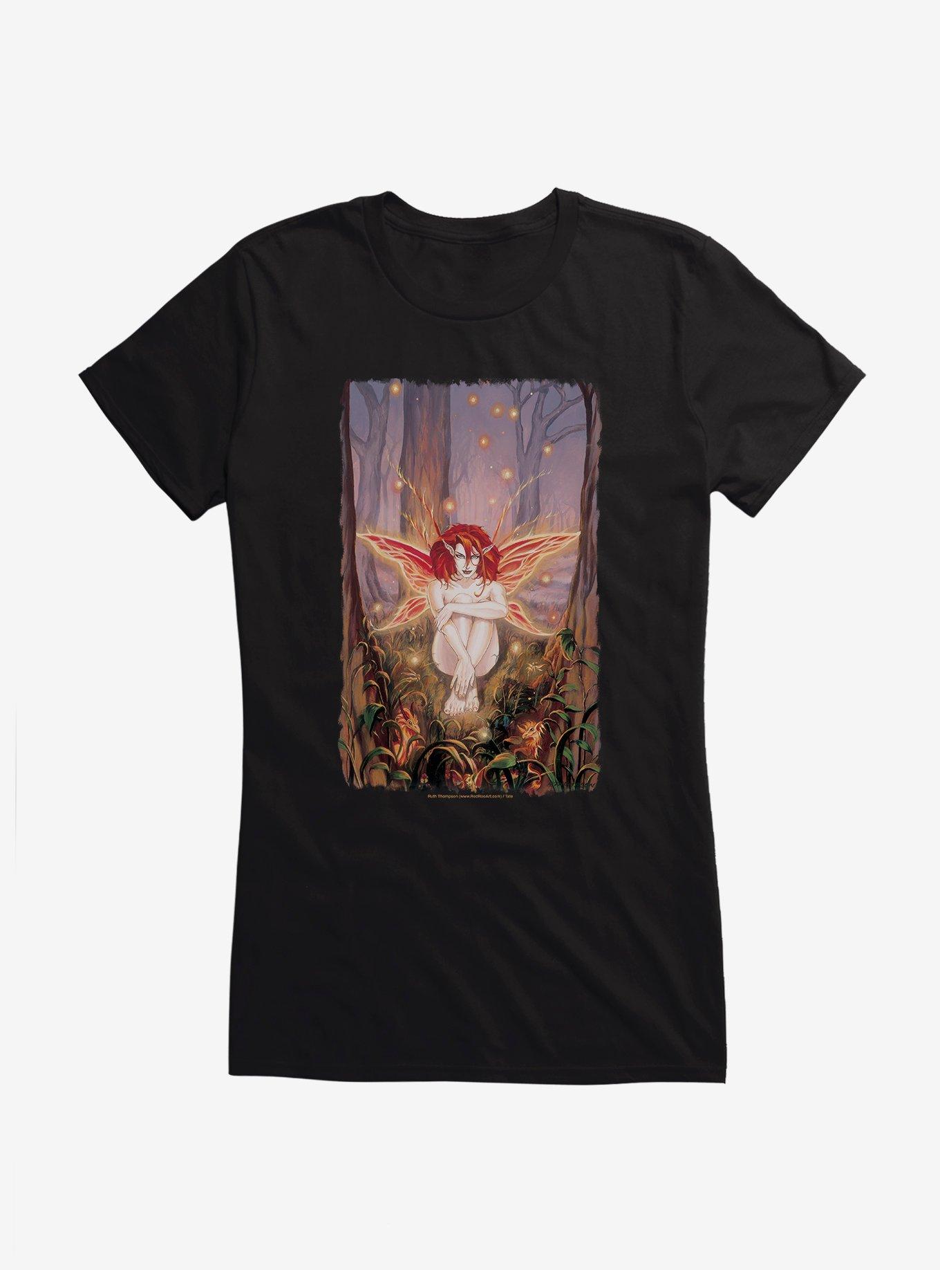 Ember The Fire Sprite Girls T-Shirt by Ruth Thompson, BLACK, hi-res