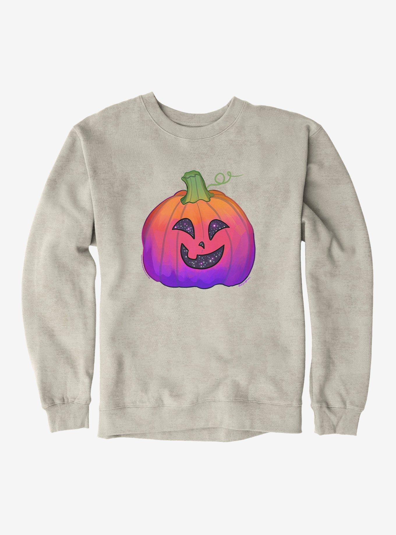 Celestial Smile Pumpkin Sweatshirt by Rose Catherine Khan, OATMEAL HEATHER, hi-res