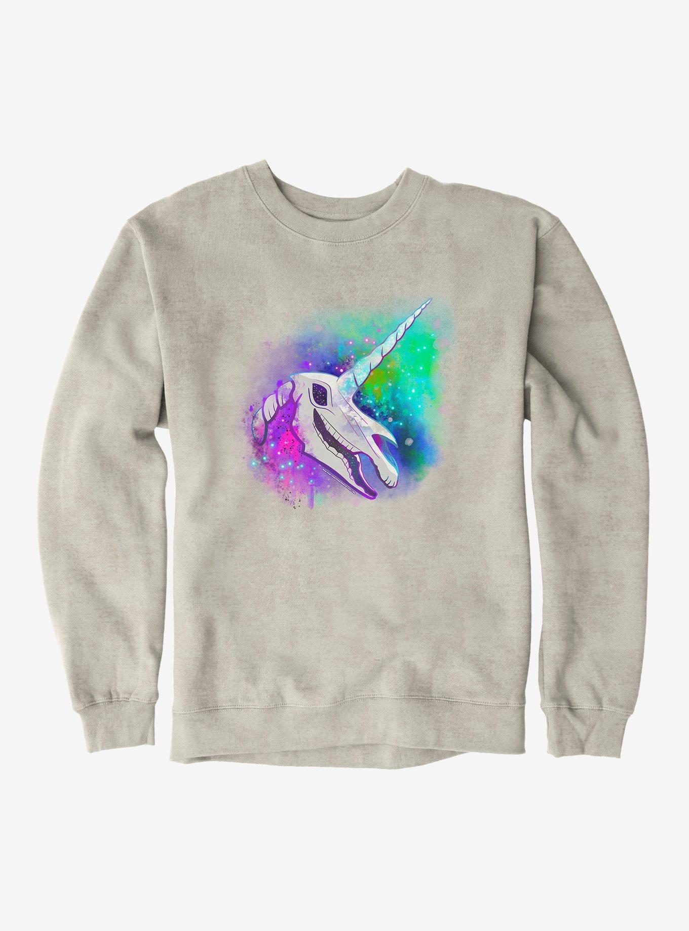 Cosmic Rainbow Unicorn Skull Sweatshirt by Rose Catherine Khan, OATMEAL HEATHER, hi-res