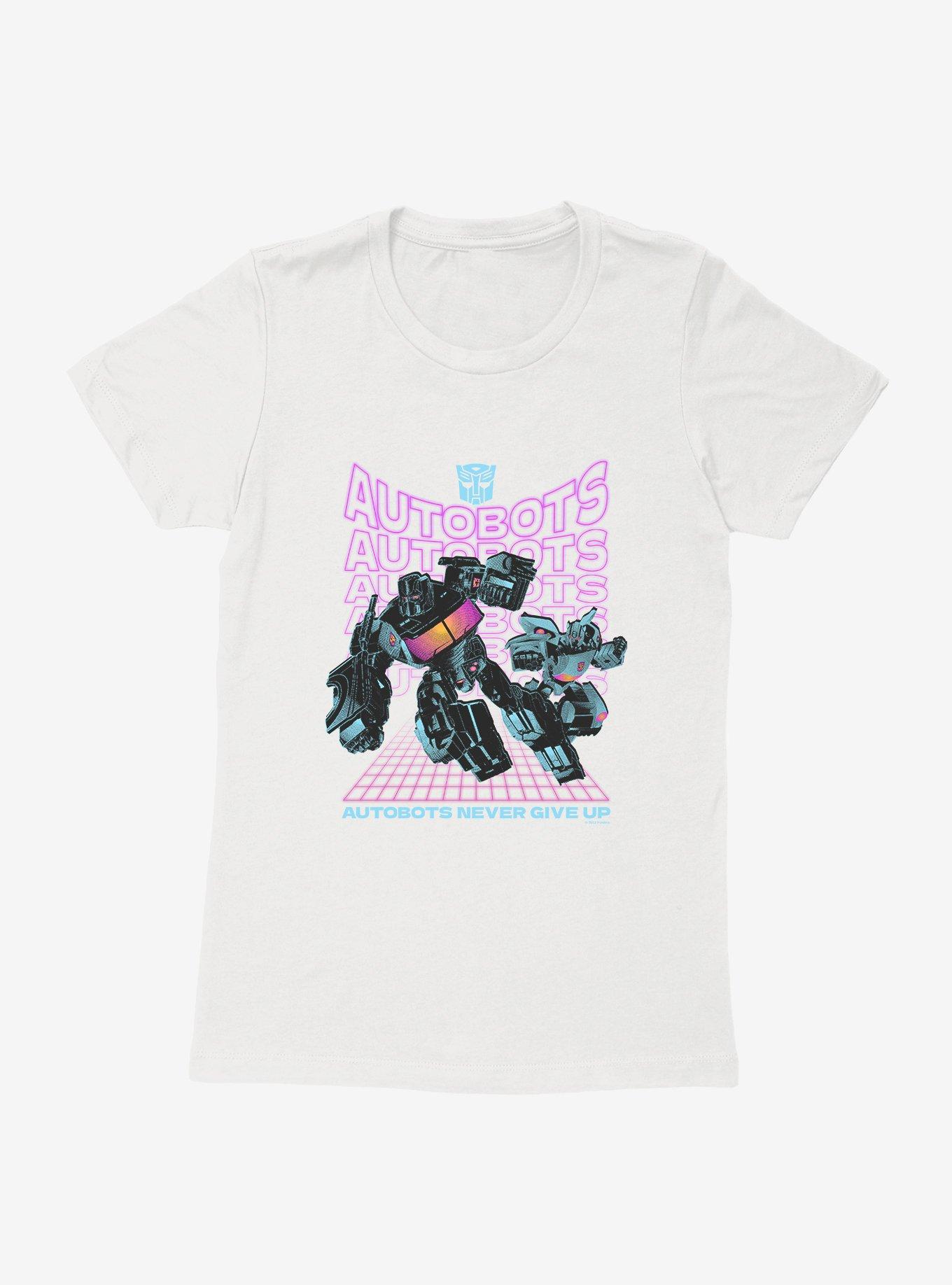 Transformers Autobots Never Give Up Womens T-Shirt, WHITE, hi-res