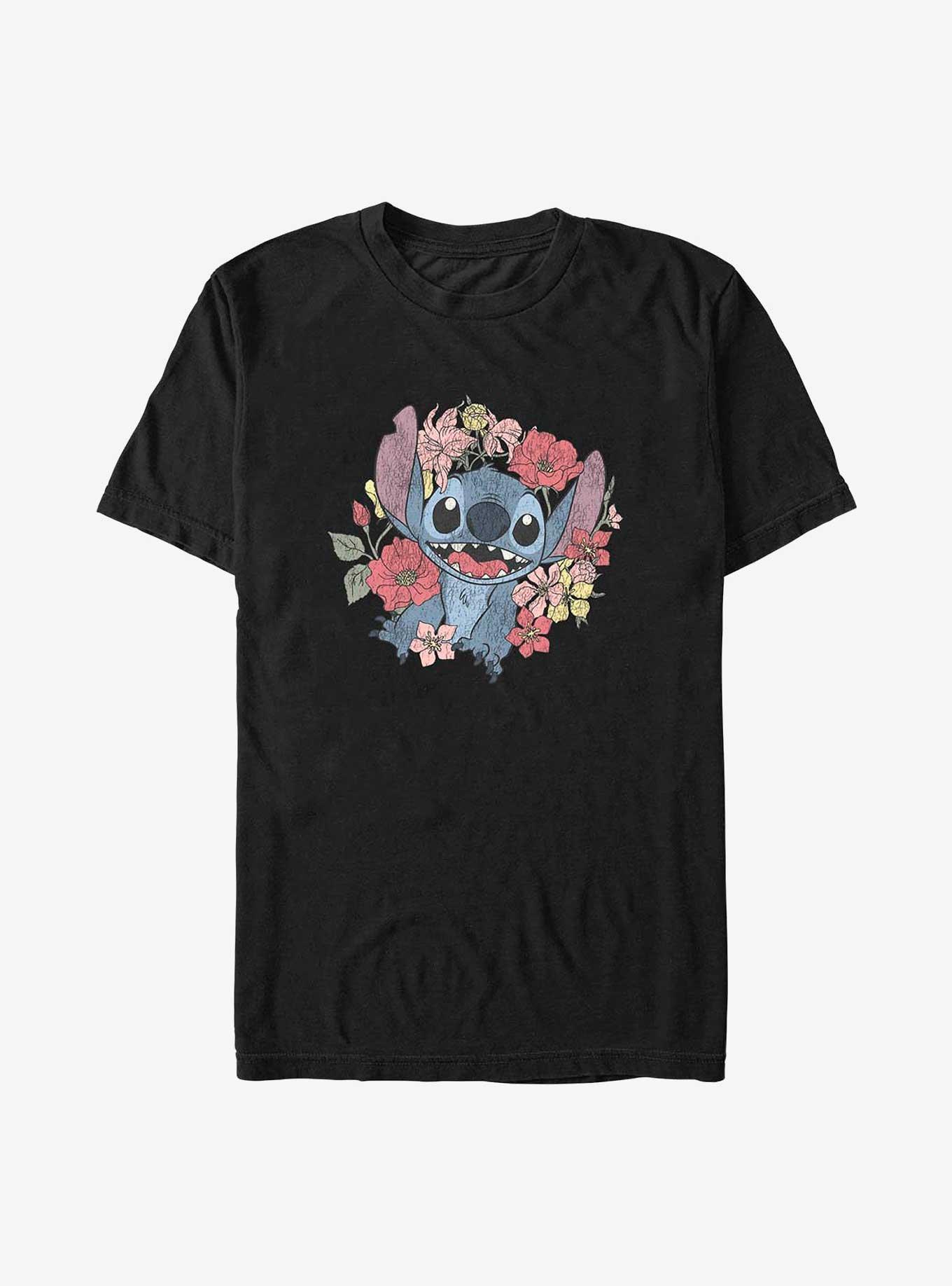 Disney Lilo & Stitch Floral Stitch T-Shirt, BLACK, hi-res
