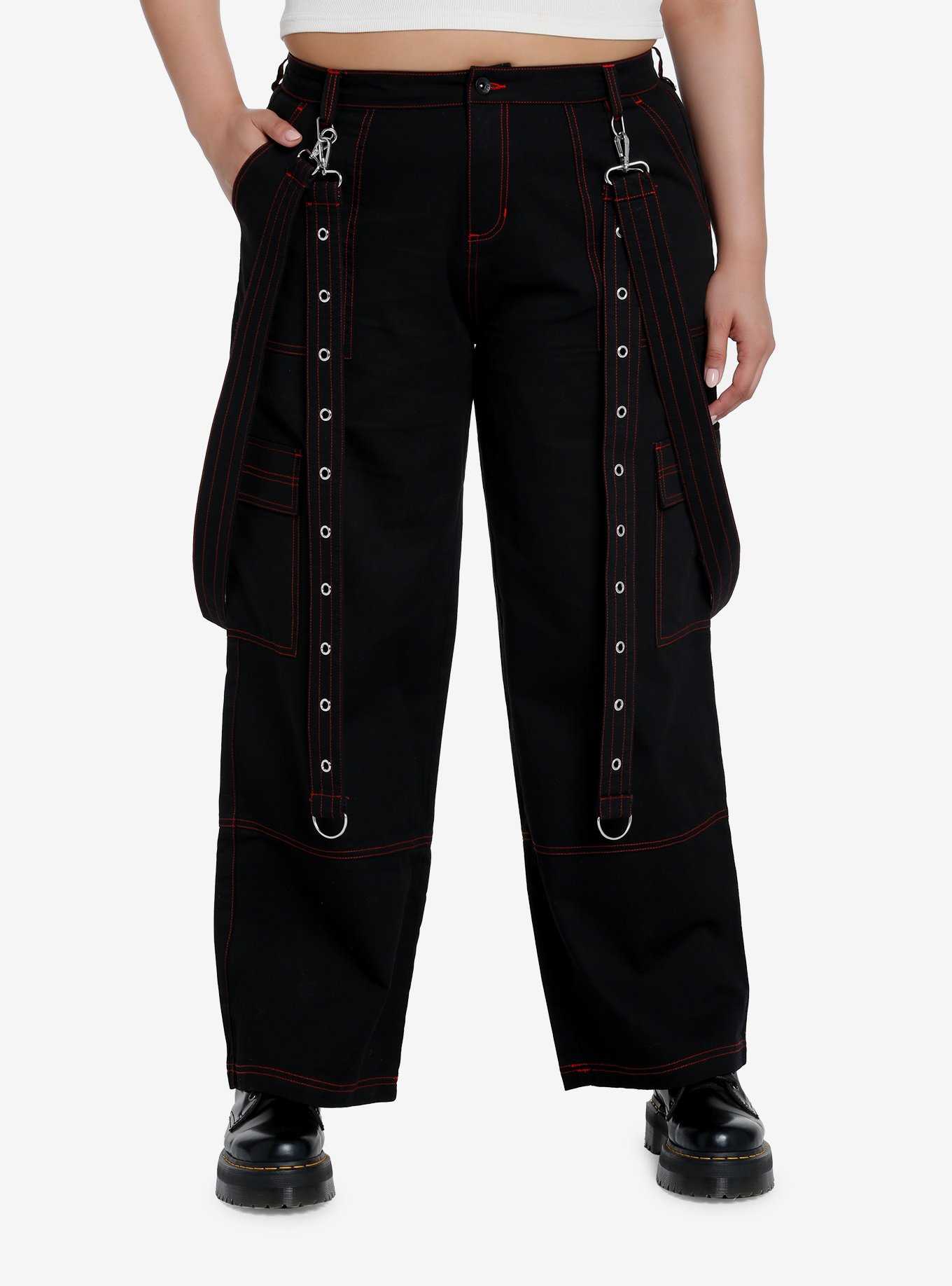Red Stitch Black Cargo Suspender Pants Plus Size, , hi-res