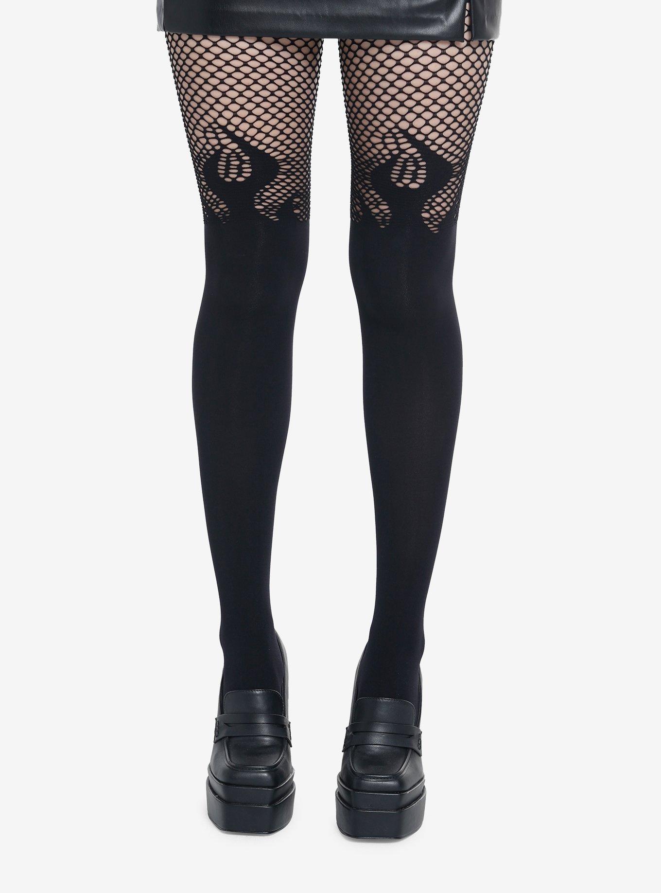 Black Flame Fishnet Tights, , hi-res