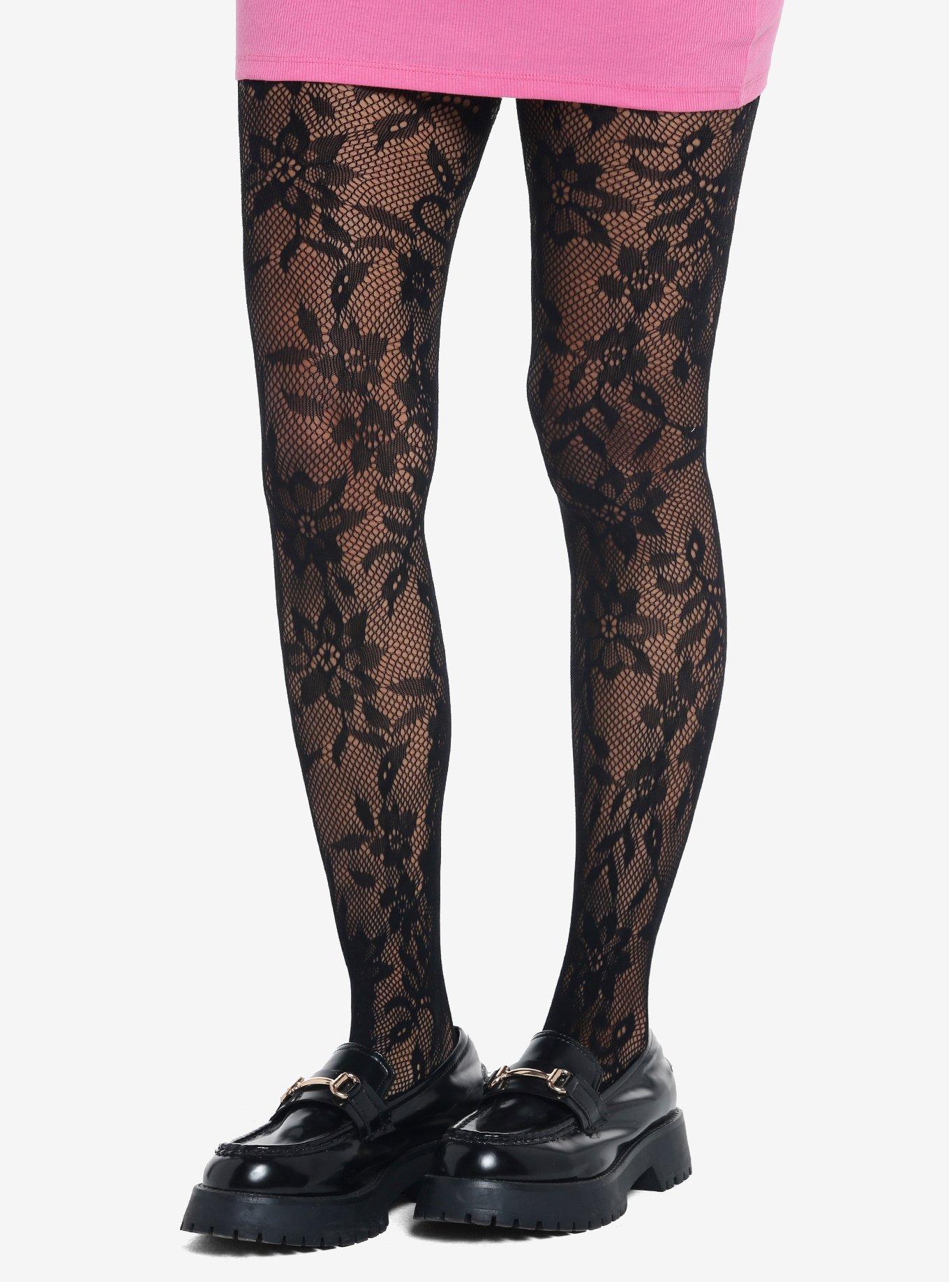 Hot Topic Black Floral Fishnet Tights