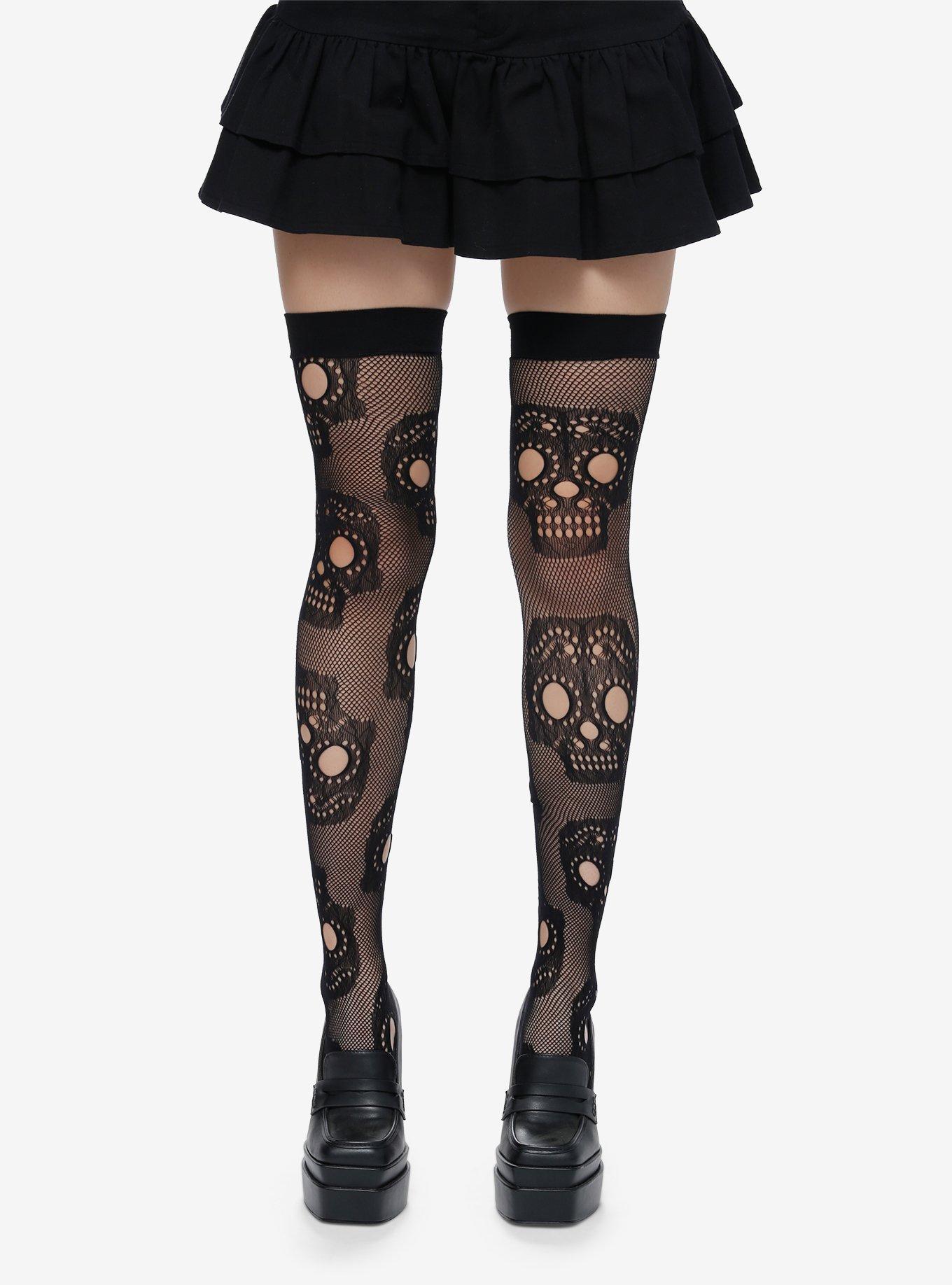 Black Sugar Skull Fishnet Thigh Highs | Hot Topic