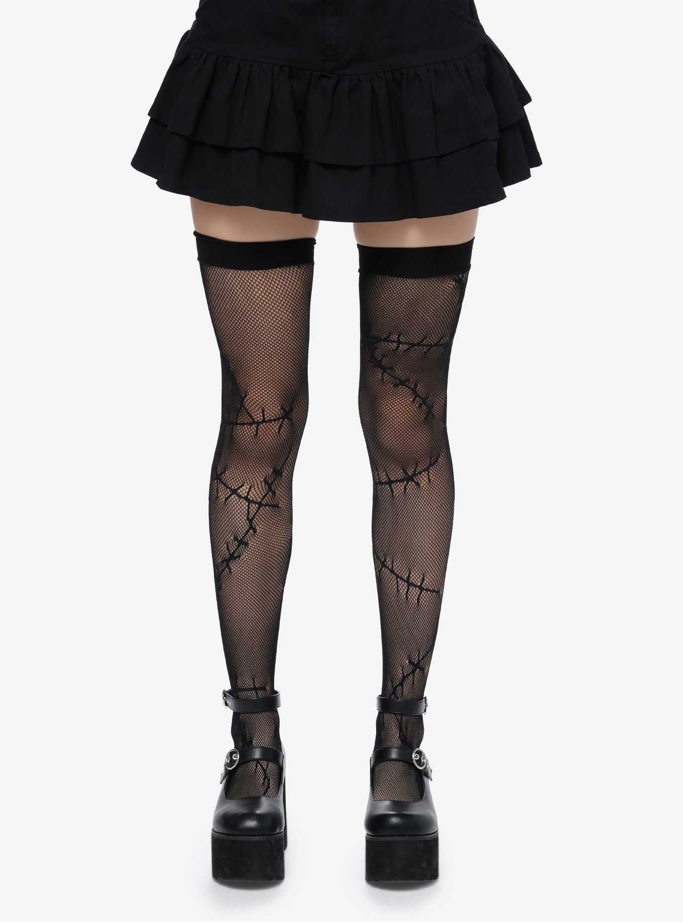 HOT TOPIC BLACK BIG 1 DIAMOND NET FISHNET FOOTED TIGHTS PUNK GOTHIC ROCKER