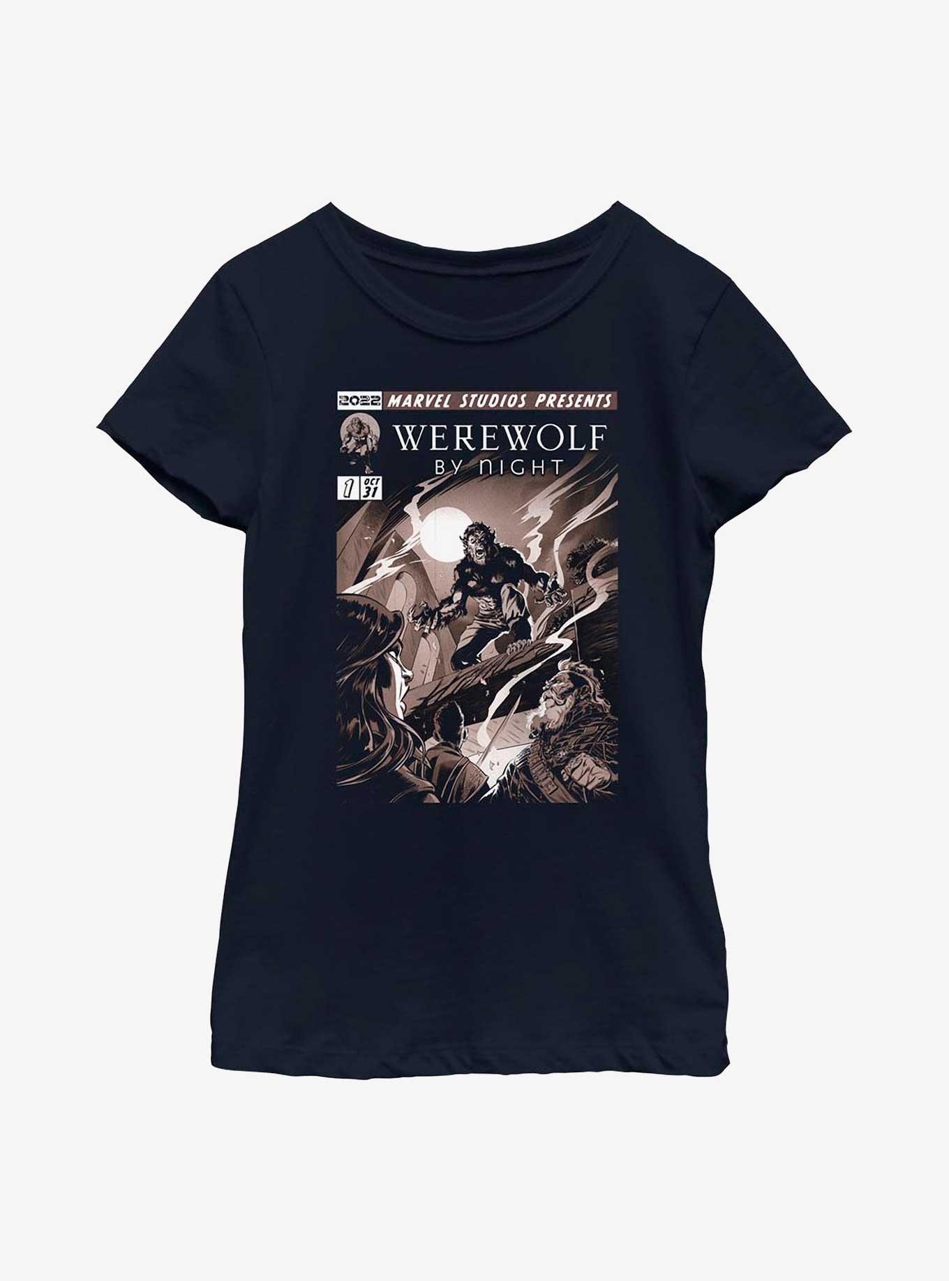 Marvel Studios' Special Presentation: Werewolf By Night Cover Art Youth Girls T-Shirt, NAVY, hi-res