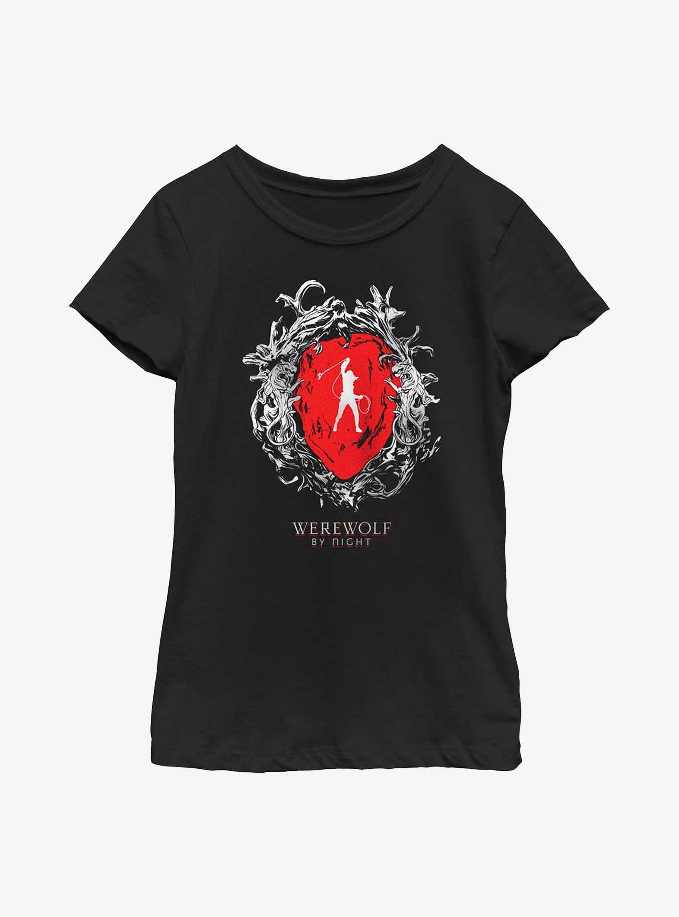 Marvel Studios' Special Presentation: Werewolf By Night Elsa Bloodstone Heart Youth Girls T-Shirt, BLACK, hi-res