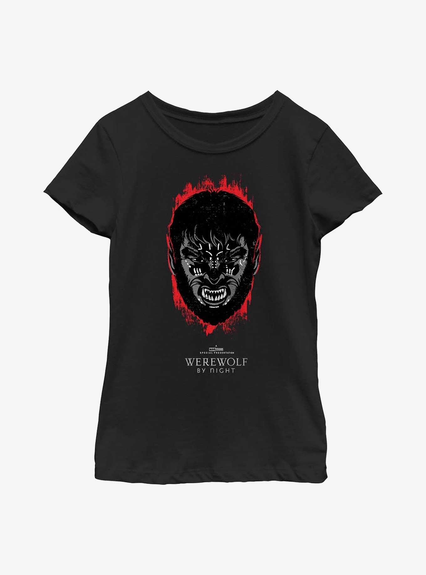 Marvel Studios' Special Presentation: Werewolf By Night Jack Russell Head Youth Girls T-Shirt, BLACK, hi-res