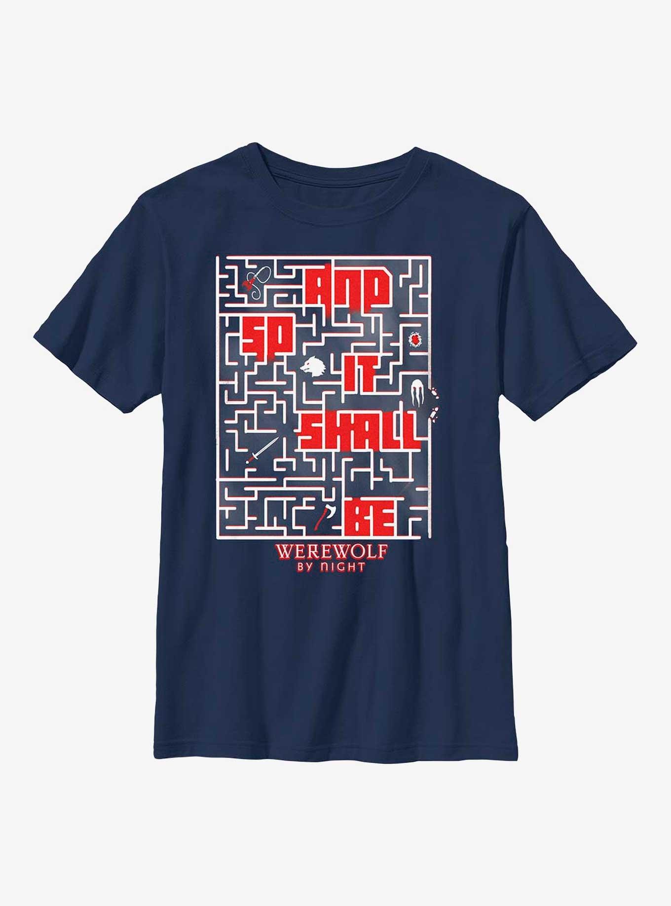 Marvel Studios' Special Presentation: Werewolf By Night And So It Shall Be Maze Youth T-Shirt, NAVY, hi-res